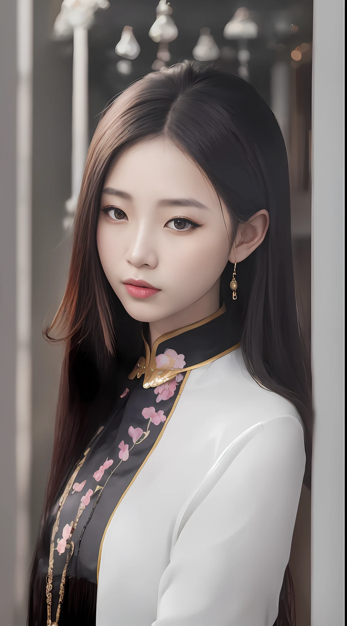 alafed asian woman,long whitr hair,Wearing a white jacket and a black and gold dress, Guviz-style artwork, Beautiful character painting, Palace , A girl in Hanfu, Chinese girl, inspired by Sim Sa-jeong, Guviz, inspired by Wu Bin, Realistic. Cheng Yi, Inspired by Huang Ji, A beautiful artwork illustration