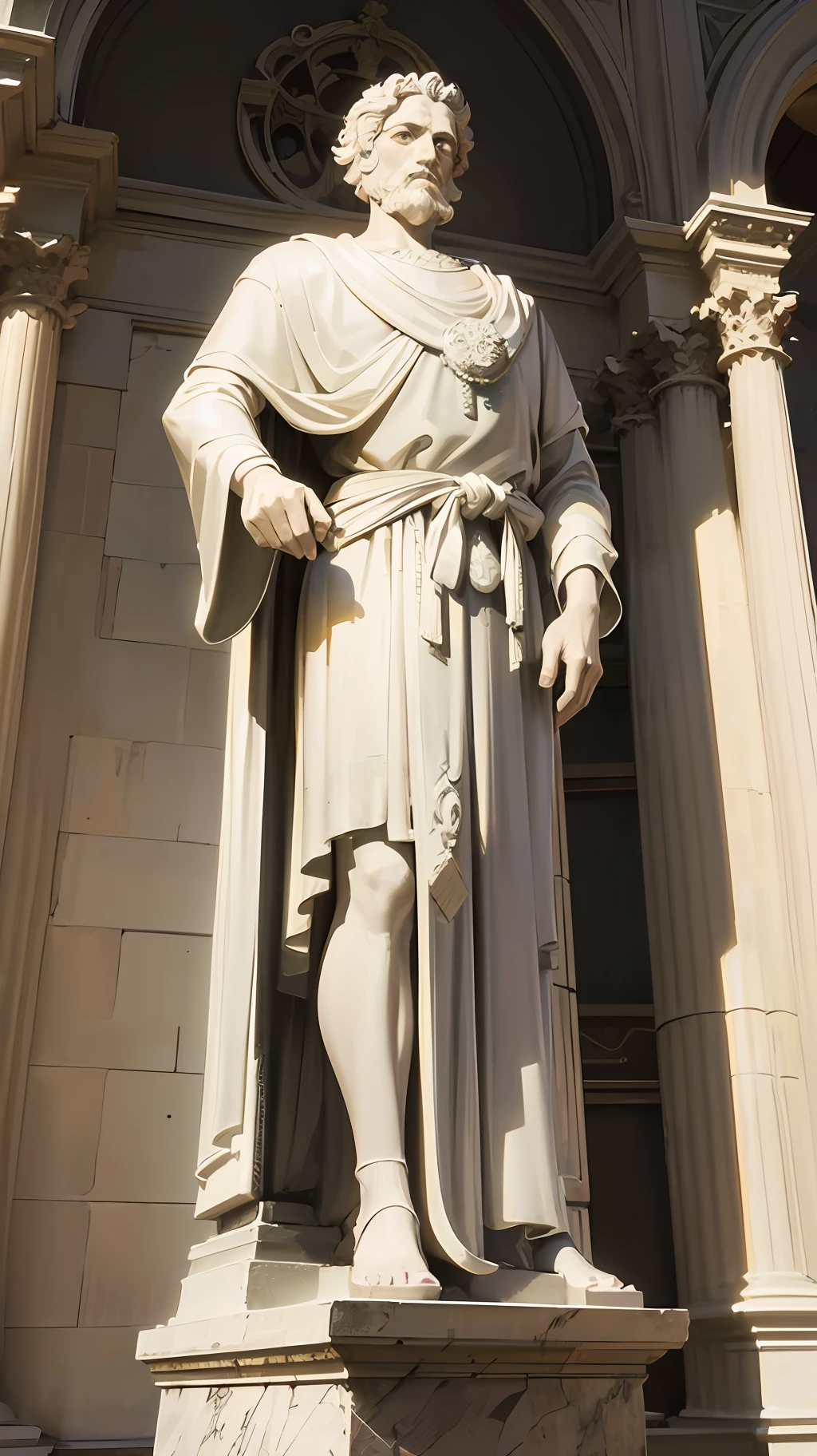 construa maquete, professional marble sculpture of the Roman philosopher and emperor Marcus Aurelius, requintadamente decorado, Medium plan, (fundo preto: 1.3), extramente detalhado, epic light and shadow, cinematografia, muito contraste e detalhes, identical --auto