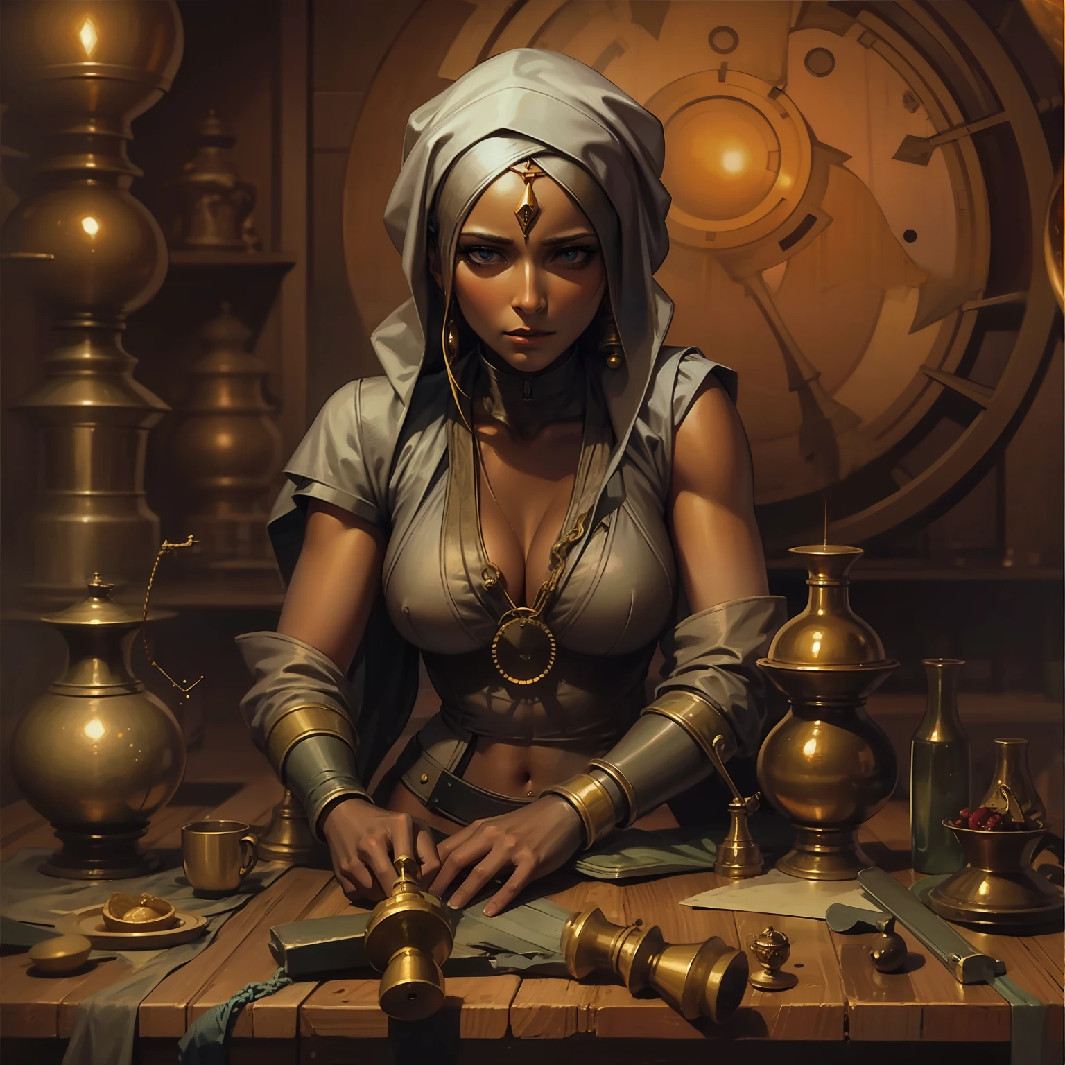 An enslaved female alchemist in the style of Saturno Butto