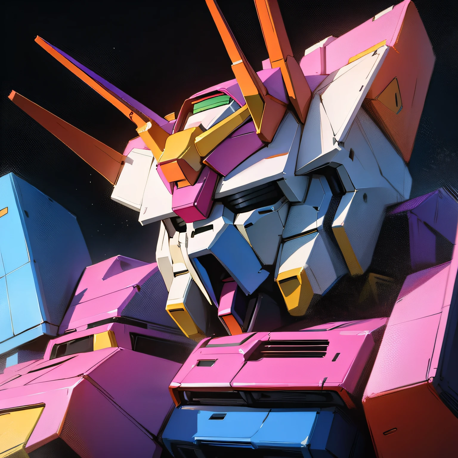 colorful gundam robot 80s illustration --auto