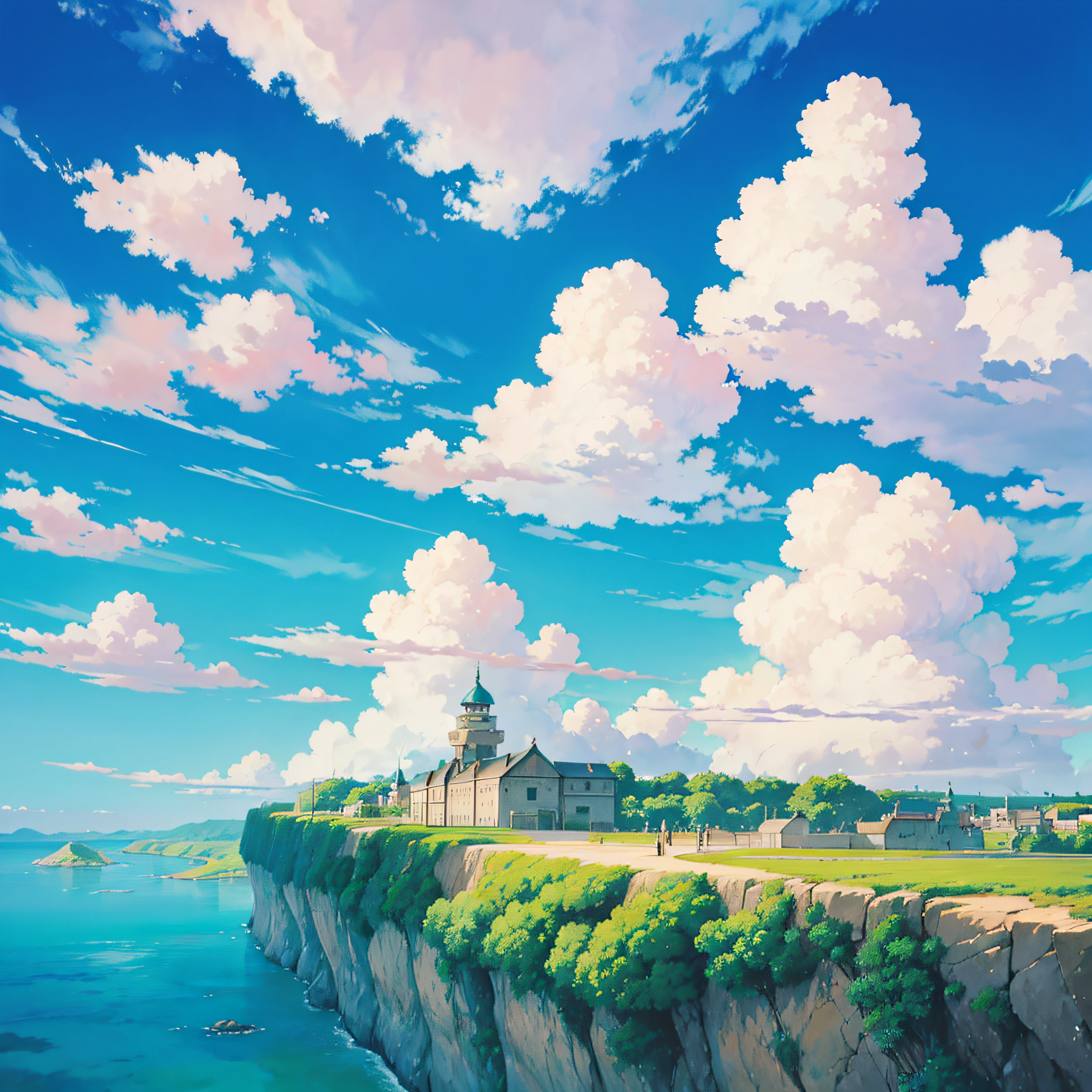 animesque、Skyscape with clouds、You can see the touch of the cloud brush、Studio Ghibli、Ghibli、Scenery、Style、 --auto