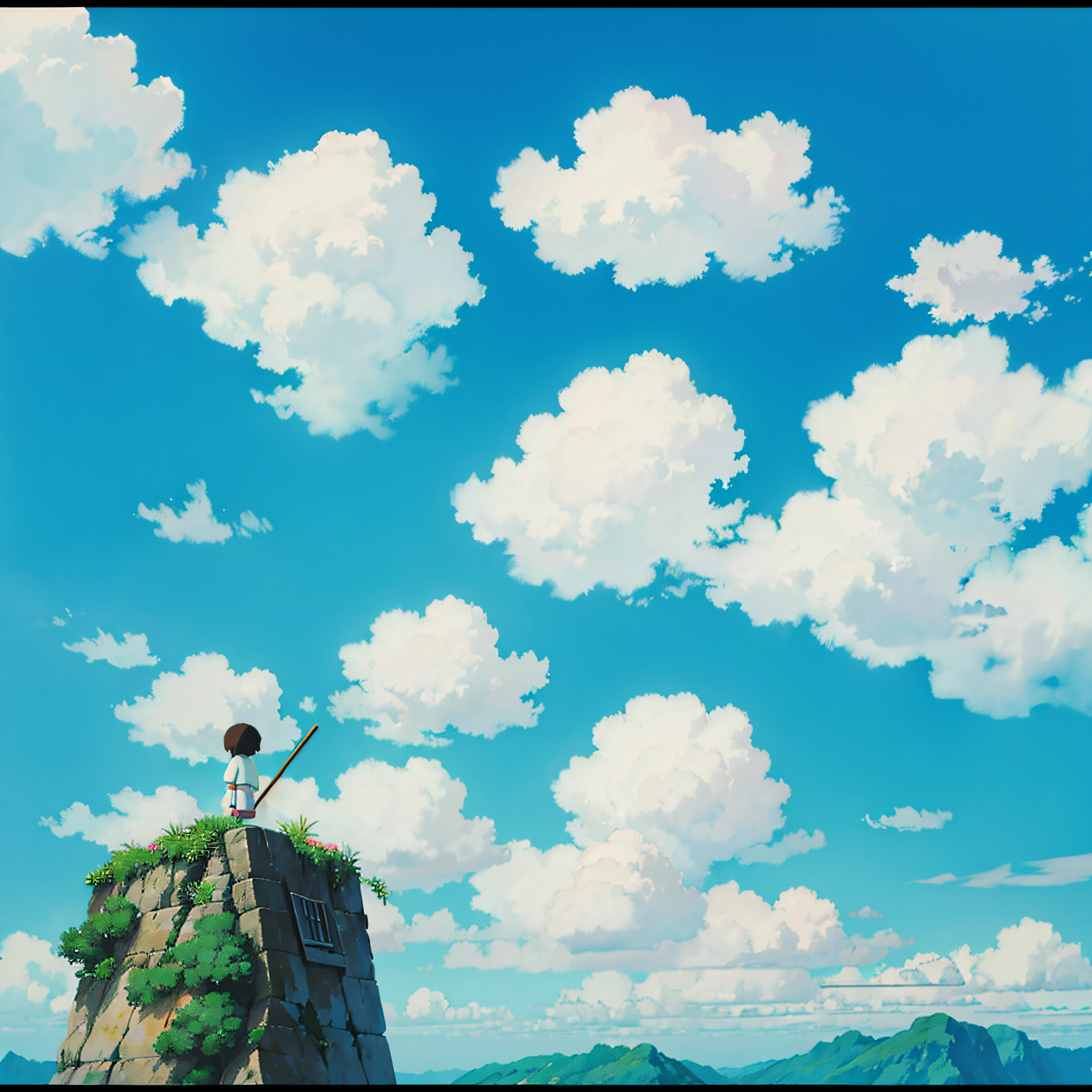 animesque、Skyscape with clouds、You can see the touch of the cloud brush、Studio Ghibli、Ghibli、Scenery、Style --auto