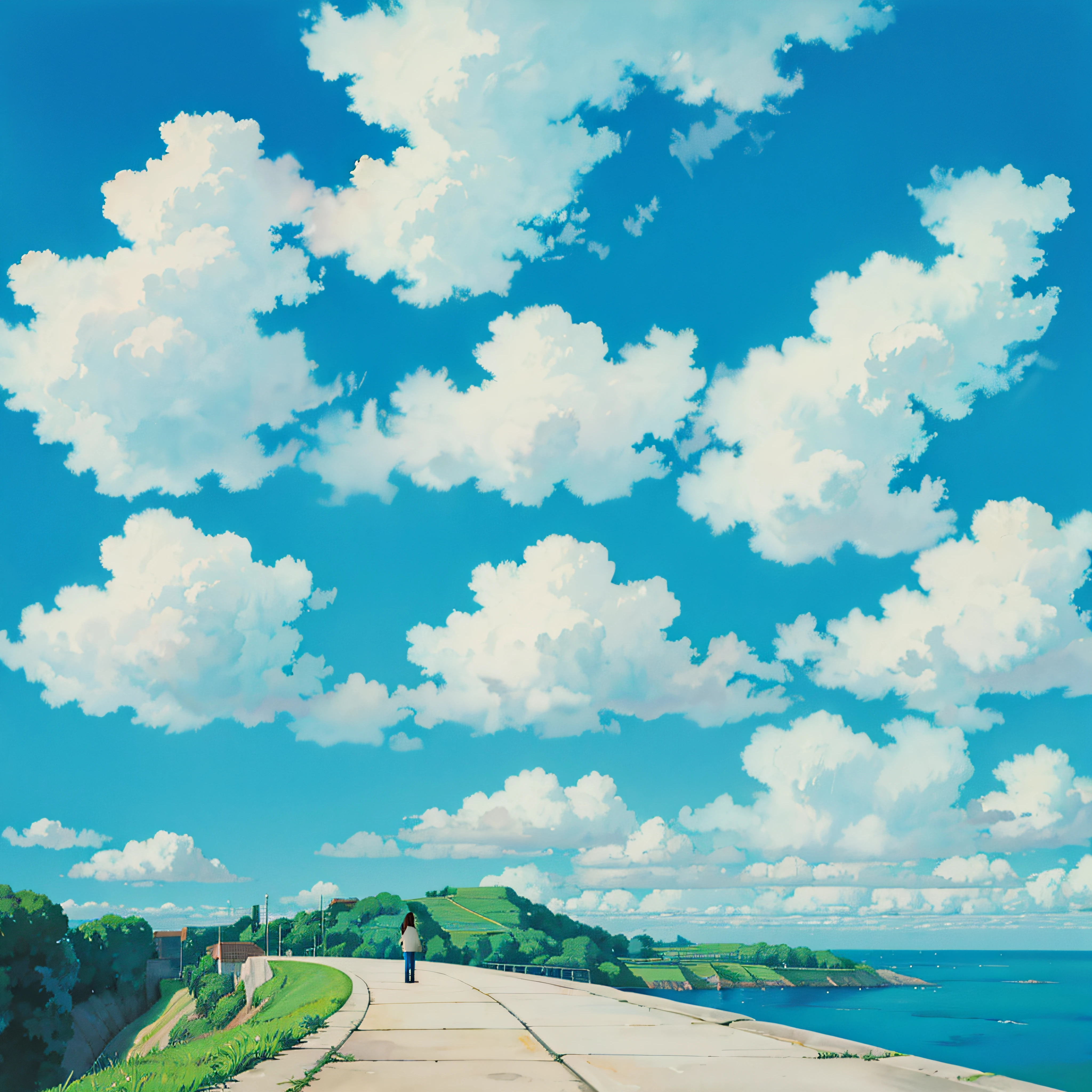 animesque、Skyscape with clouds、You can see the touch of the cloud brush、Studio Ghibli、Ghibli、Scenery、Style --auto