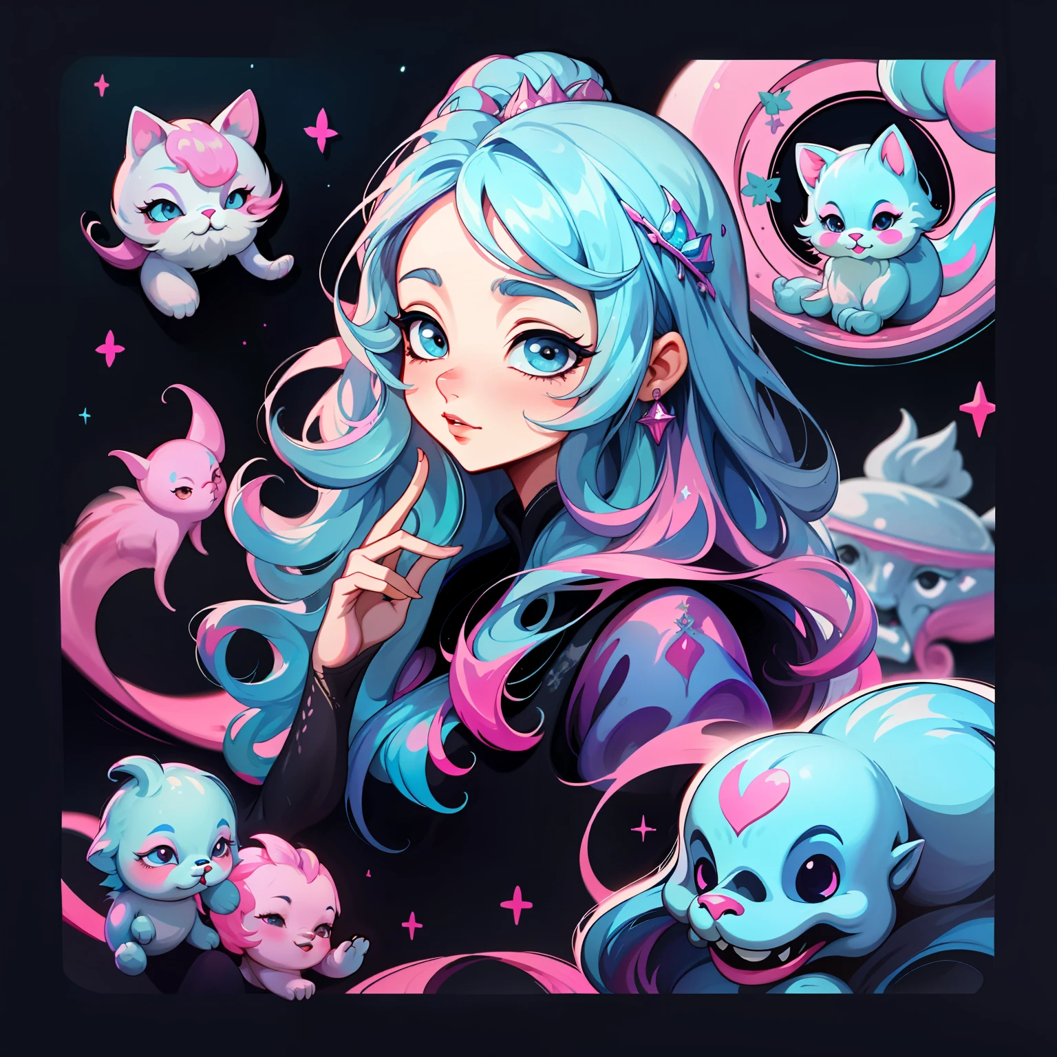 adesivo,1girl, fundo simples, retrato, girl with long hair, beautiful princess, princess aesthetic, beautiful princess, very beautiful fantasy art, beautiful and elegant female princess, beautiful detailed fantasy, blue and pink color palate, pink color-theme