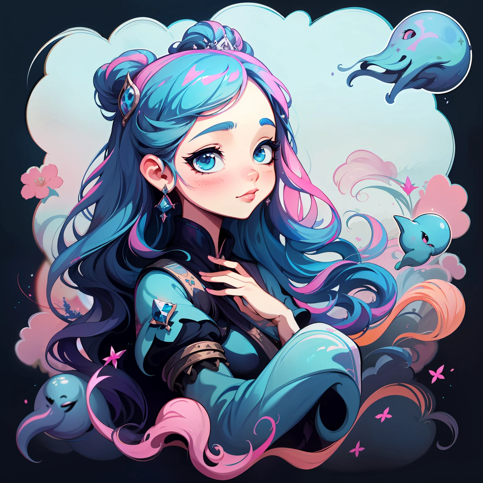 adesivo,1girl, fundo simples, retrato, girl with long hair, beautiful princess, princess aesthetic, beautiful princess, very beautiful fantasy art, beautiful and elegant female princess, beautiful detailed fantasy, blue and pink color palate, pink color-theme