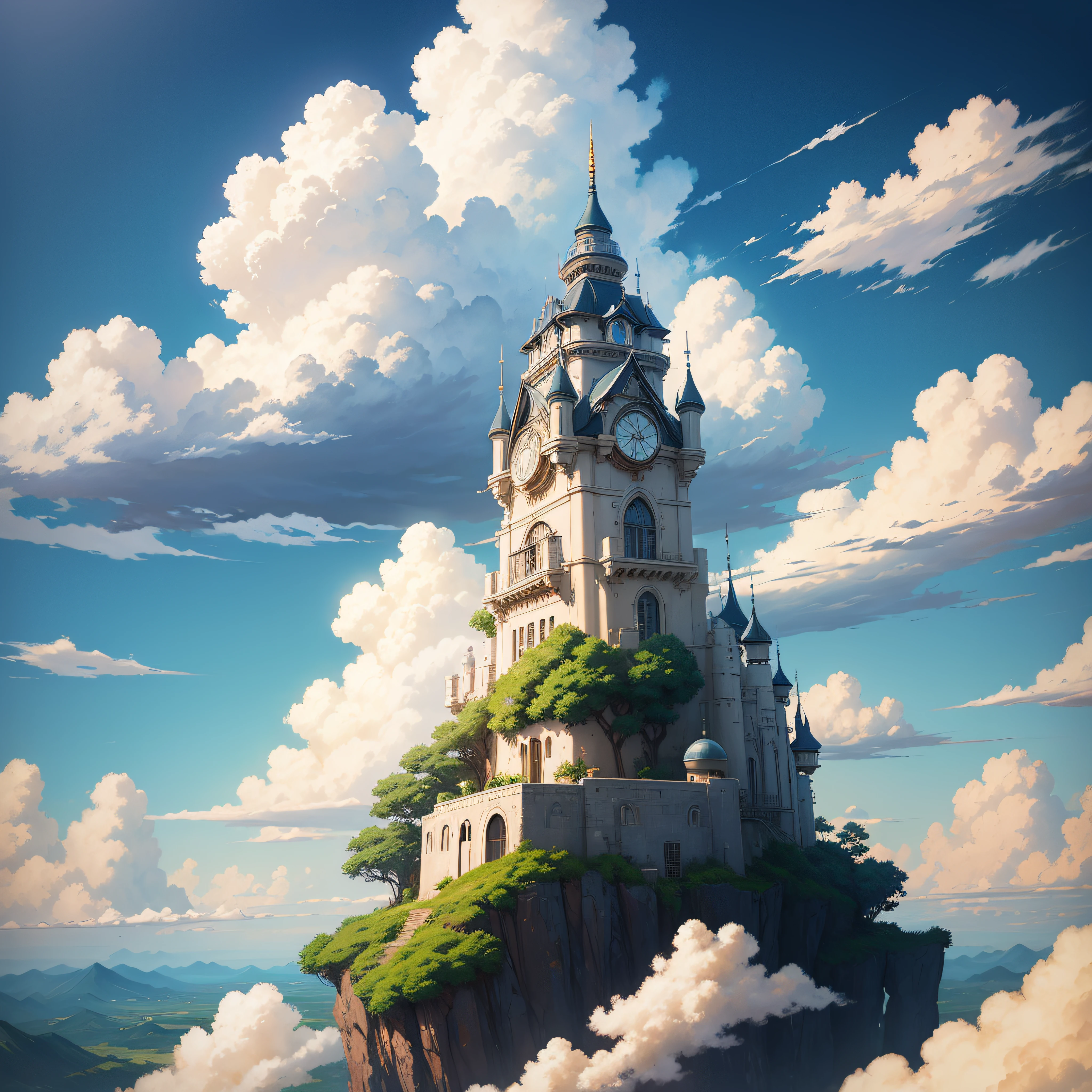 animesque、Skyscape with clouds、bao phan、You can see the touch of the cloud brush、Studio Ghibli、Ghibli、Scenery、Style --auto