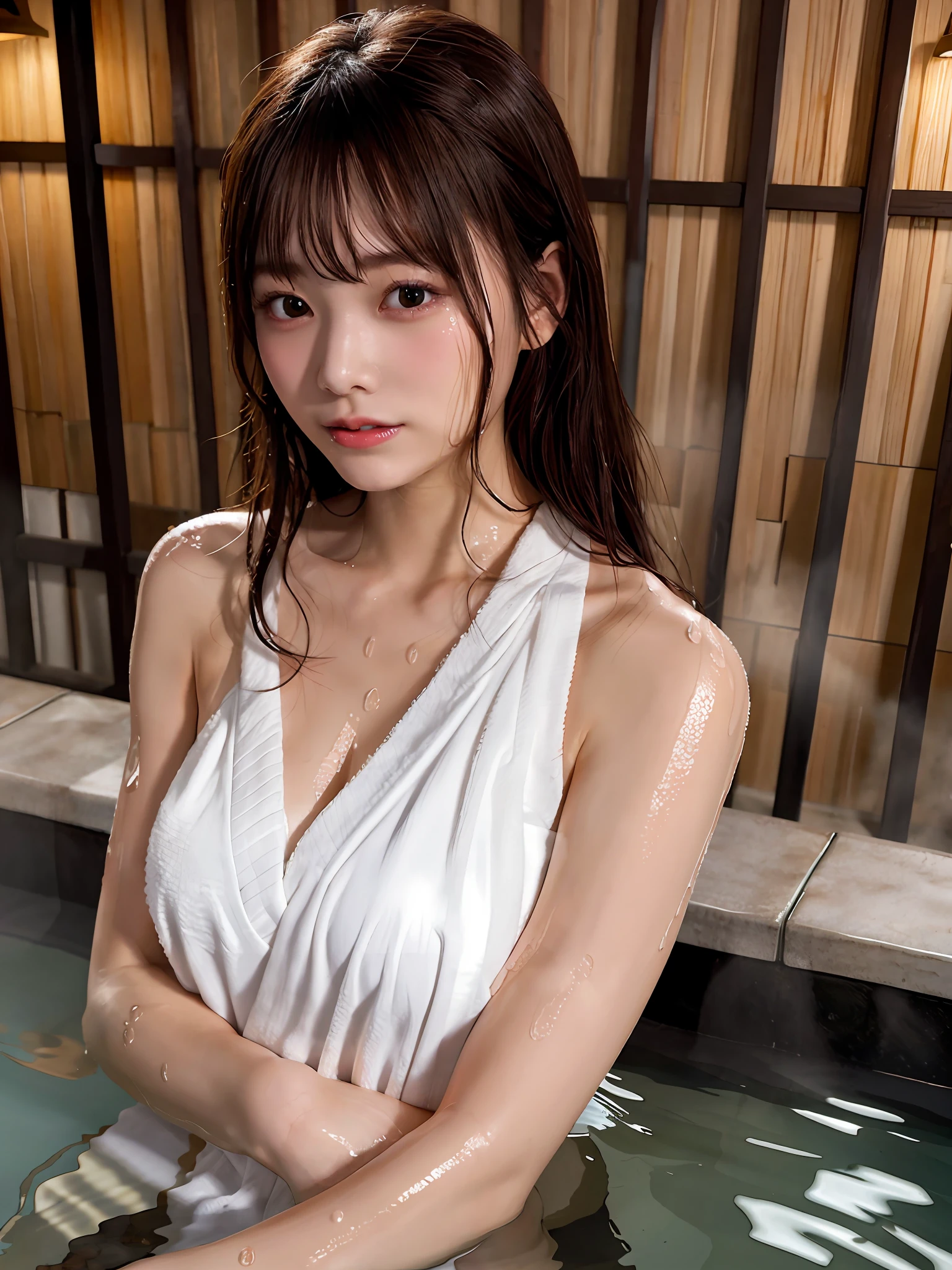 (masterpiece), (best quality:1.4), absurdres, [:intricate details:0.2], 1girl, (naked towel), (geyser, onsen:1.2), moist skin, (fog:1.2), mist, shiny skin, glossy skin, (partially submerged in the onsen:1.2), (wet hair:1.2), mist, wet, moisture,