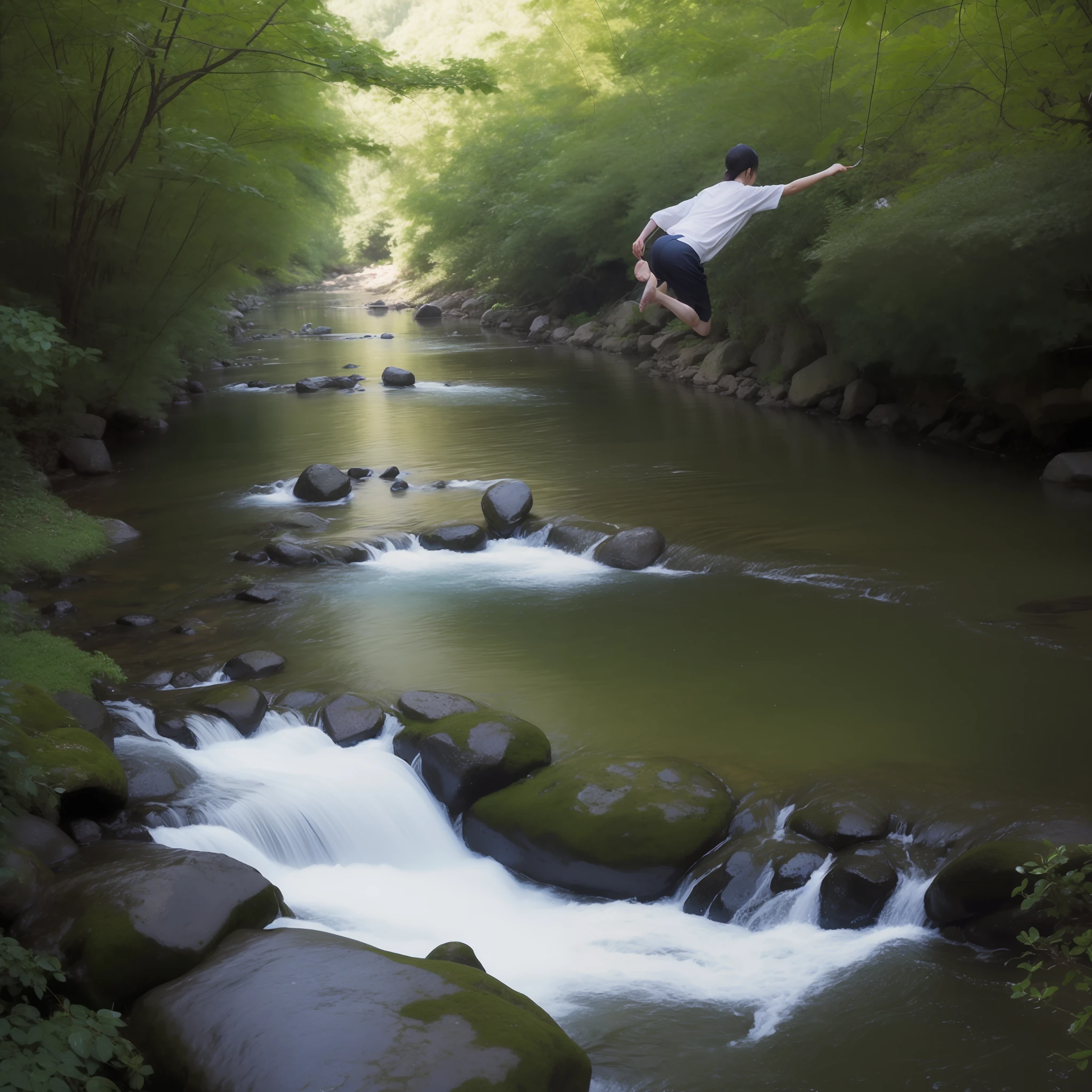 jump、Clean river、falls
