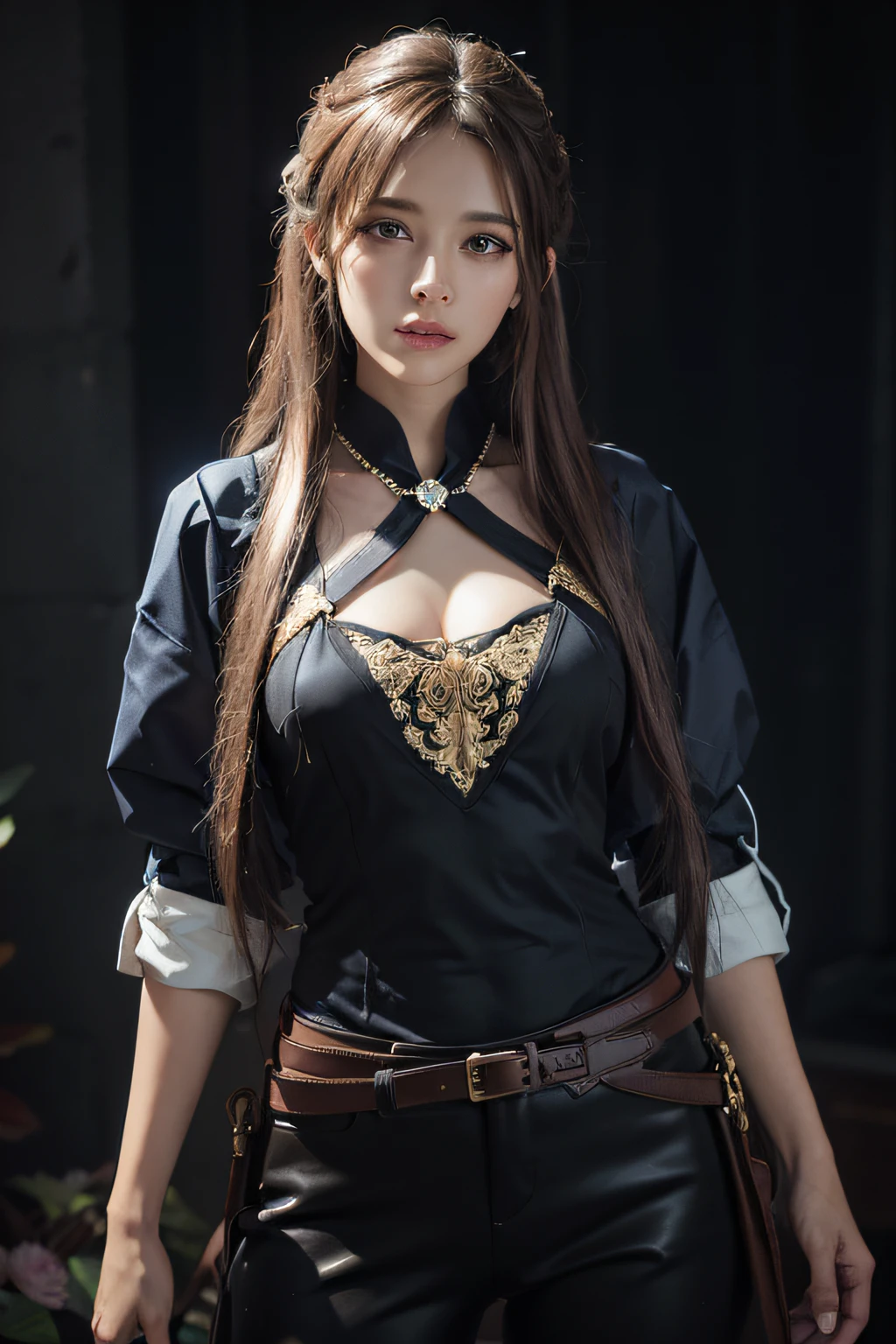 high qulity，Surrealist portraits of women，Fantasyart，photographrealistic，动态照明，artstation，poster for，Volumetriclighting，Very detailed faces，4 k，Award-Awarded，，1girl，in the darkness nigth，deep shading，low tune，Cowboy photos,(formal outfit:1.4),long whitr hair,whaite hair,largeaperture