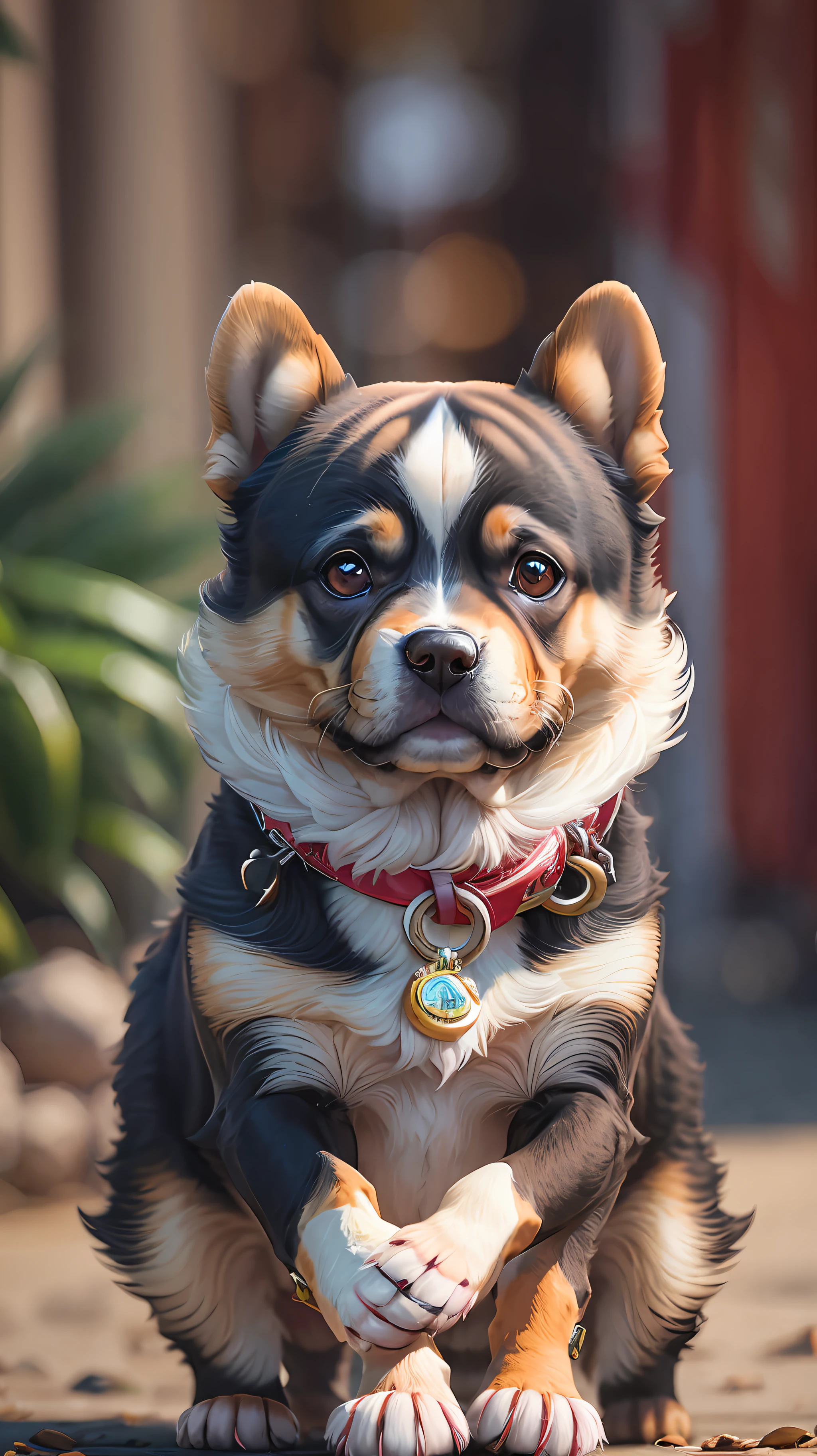 ((um cachorro com roupas)),，foto completa，cabelo fofo, anthropomorphic expressions, cores ricas, detalhes requintados, obra-prima, realista，artsation, cg, realista, Unreal Engine, luz e sombra reais, belas cores ricas, detalhes surpreendentes, alta qualidade, um par de orelhas