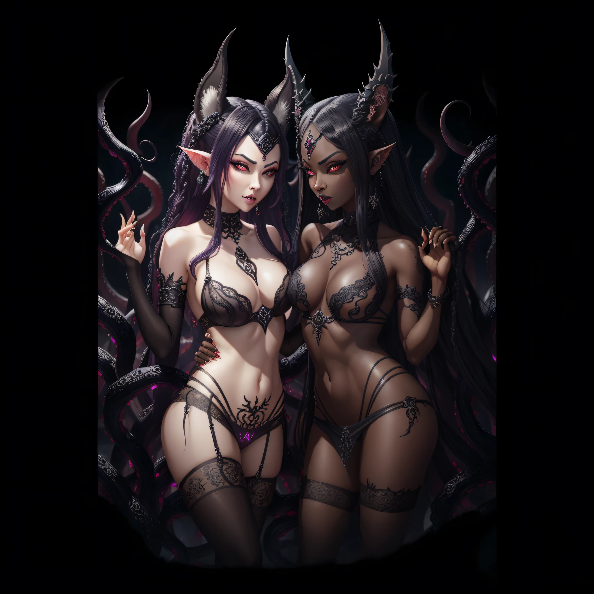 textured skin,Three eyes, Large ears, poison fangs, sneering,Touch your chest,Hela hairstyle,D罩,Eight-claw tentacles,Kirin arm,Masturbation,onbed,Six women touched each other,transparent panty --auto