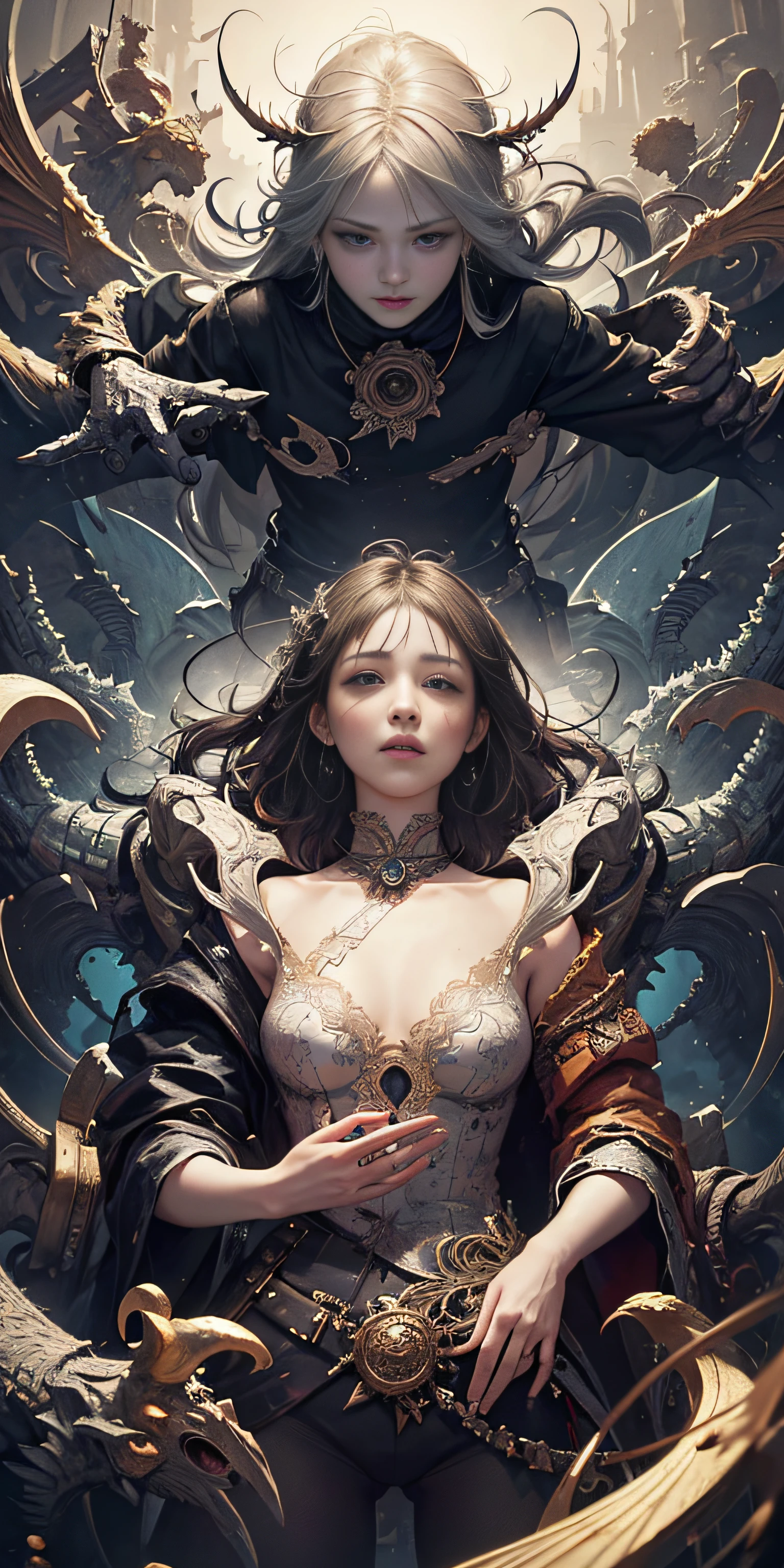 official art, unity 8k wallpaper, ultra detailed, beautiful and aesthetic, masterpiece, best quality, (zentangle, mandala, tangle, entangle), (fractal art:1.3) , 1girl, extremely detailed, dynamic angle, cowboyshot, the most beautiful form of chaos, elegant, a brutalist designed, vivid colours, romanticism, by james jean, roby dwi antono, ross tran, francis bacon, michal mraz, adrian ghenie, petra cortright, gerhard richter, takato yamamoto, ashley wood, atmospheric, ecstasy of musical notes, streaming musical notes visible