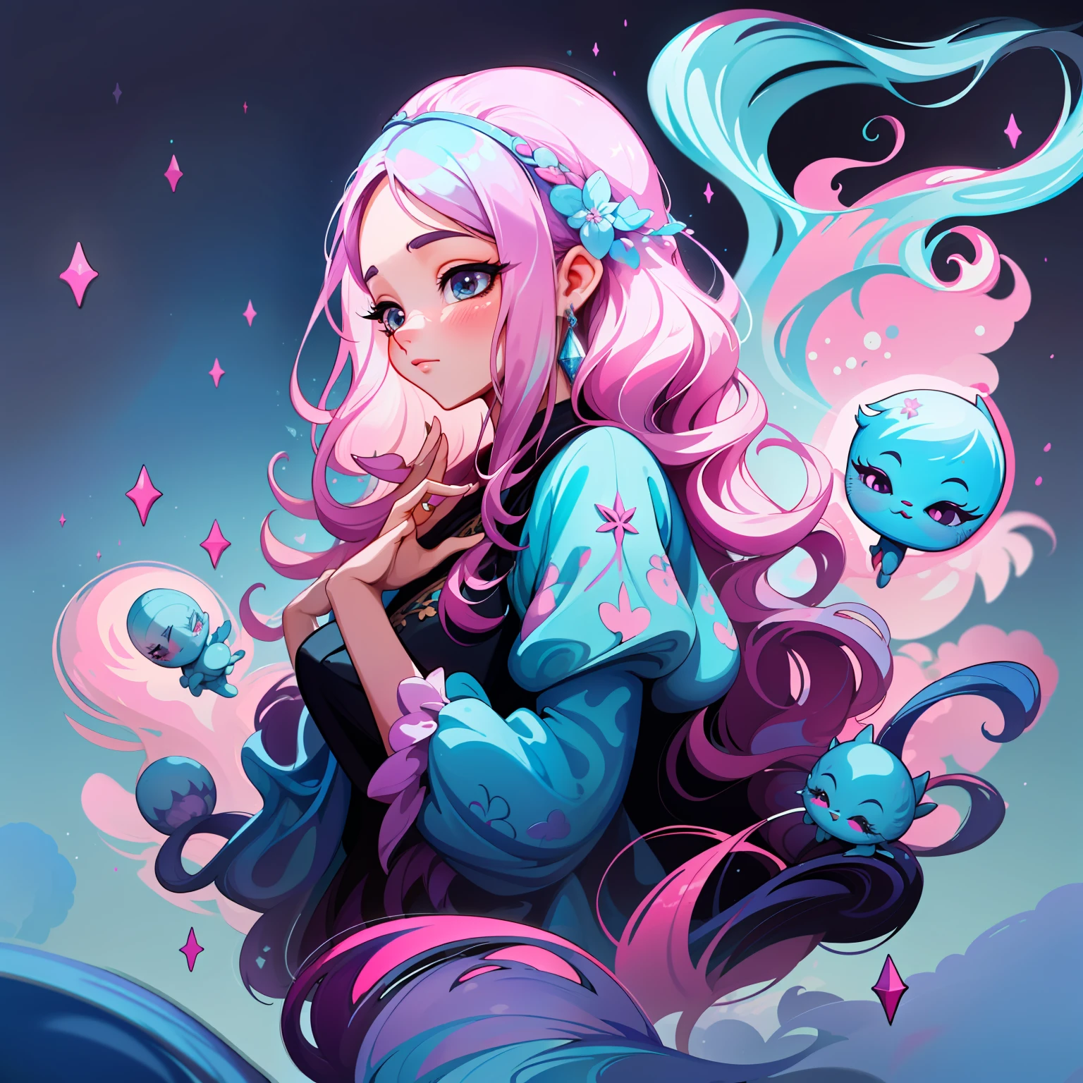 adesivo,1girl, fundo simples, retrato, girl with long hair, beautiful princess, princess aesthetic, beautiful princess, very beautiful fantasy art, beautiful and elegant female princess, beautiful detailed fantasy, blue and pink color palate, pink color-theme