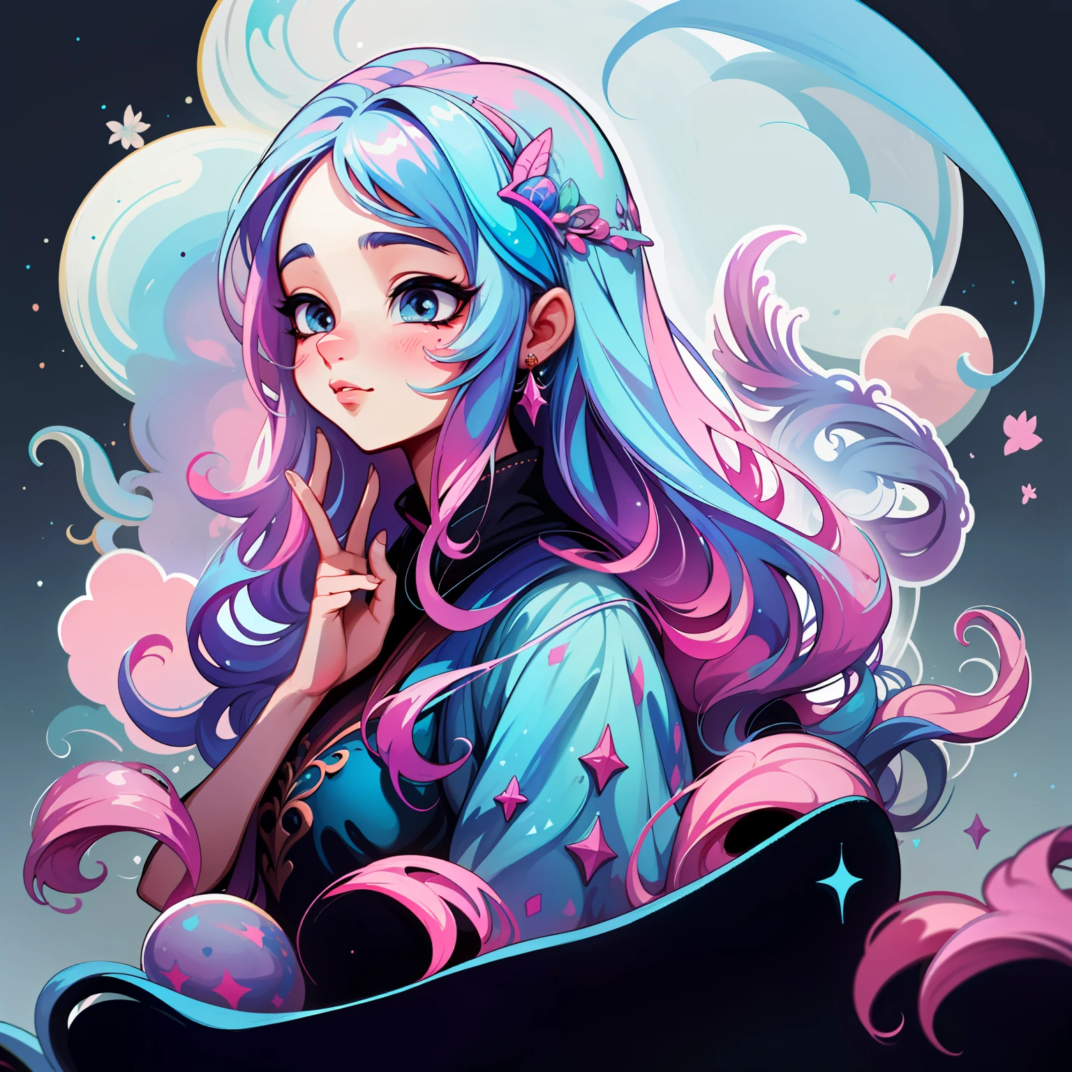 adesivo,1girl, fundo simples, retrato, girl with long hair, beautiful princess, princess aesthetic, beautiful princess, very beautiful fantasy art, beautiful and elegant female princess, beautiful detailed fantasy, blue and pink color palate, pink color-theme