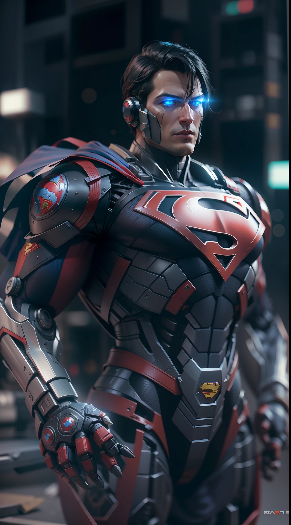 superman becomes robot. octane render, unreal engine, highly detailed, intricate
