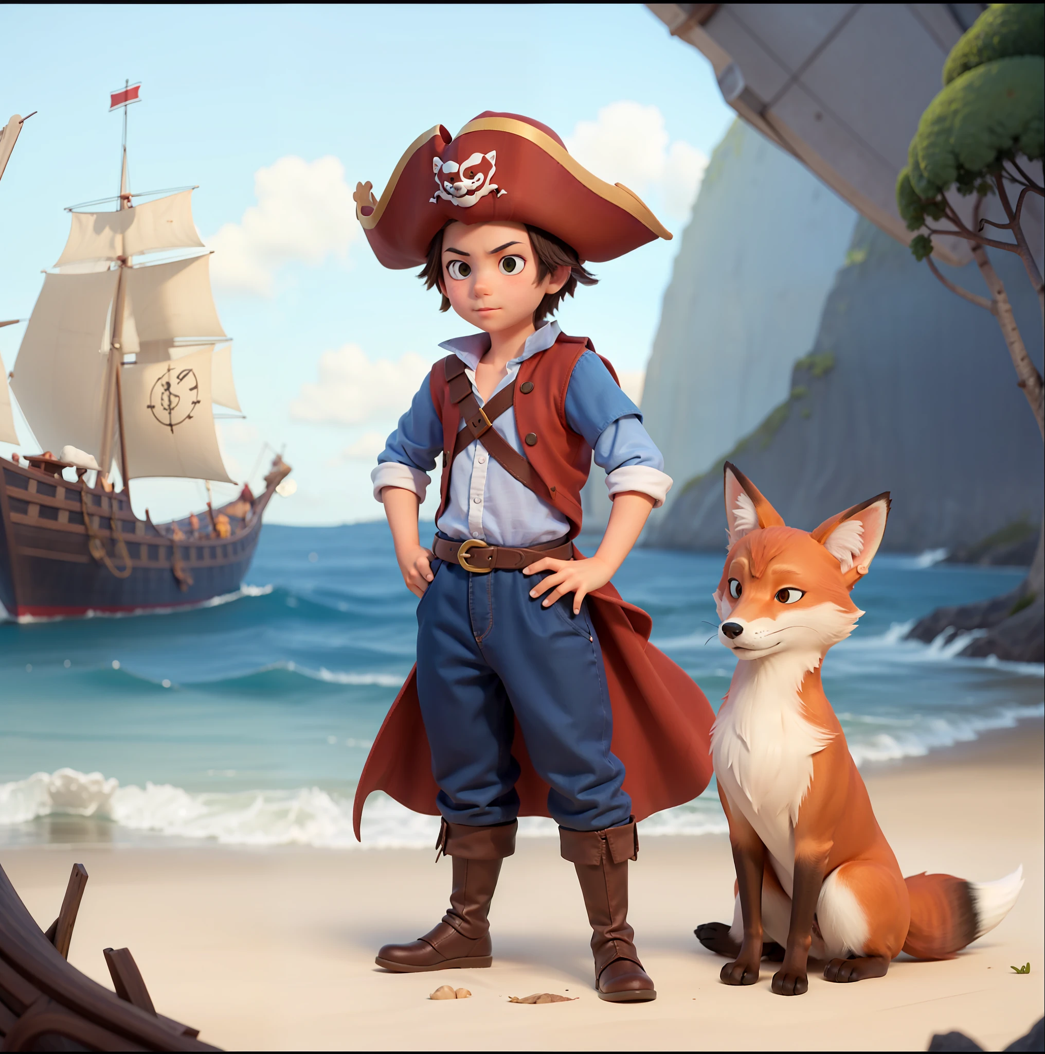 There's a kid dressed as a pirate with a fox on the side