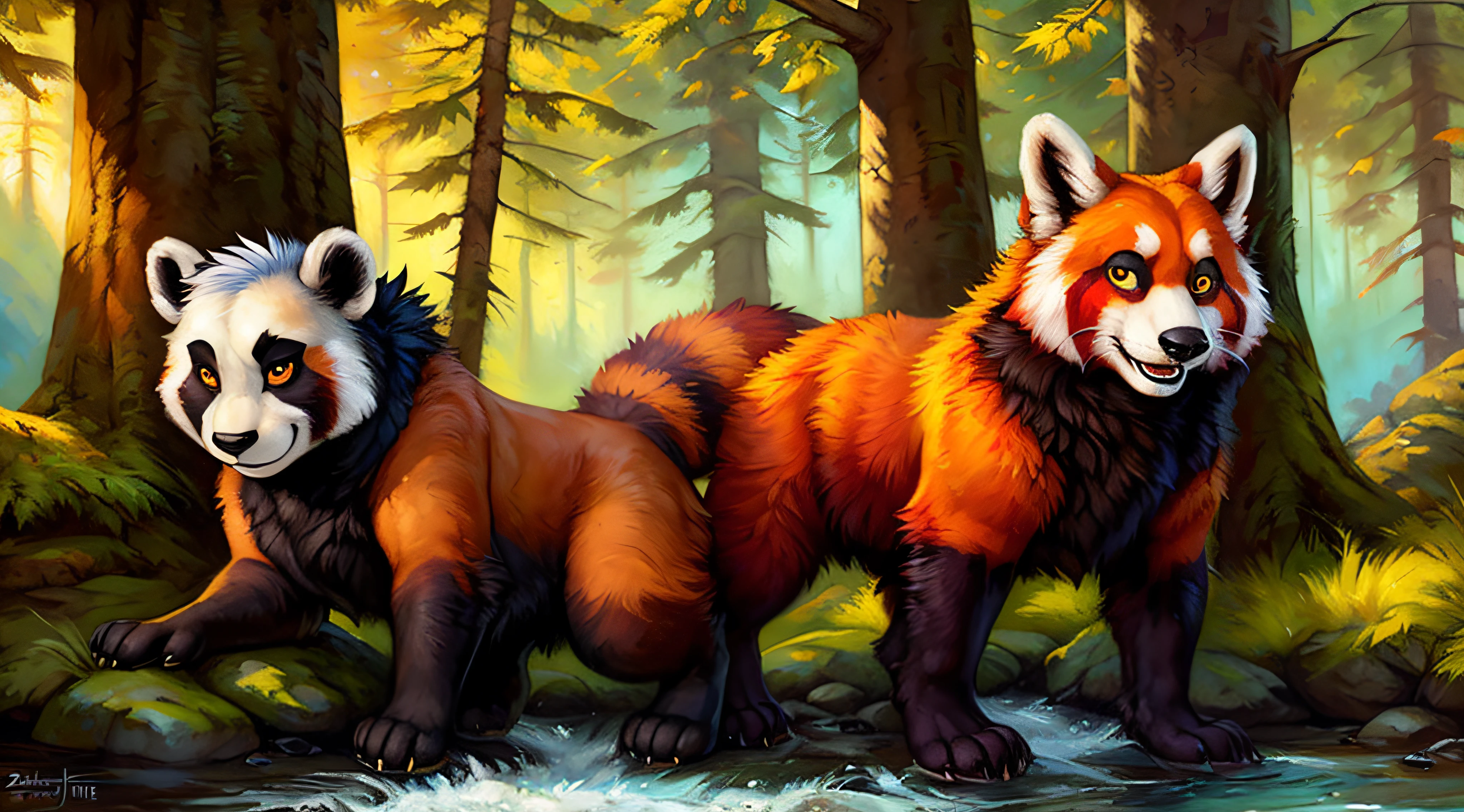 subido a e621, (por AnChee, por kenket, por yaroul, por Foxovh, por Dizzyknight, por cumbread, por sligarthtiger), ((panda rojo de ojos azules claros, detallado)), salvaje, ((red panda taur de frente sentado con patas abiertas)), (In the middle of a forest at noon with a river in the background), (detailed lighting), (cinematography lighting), [luz ambiental detallada], [cara y ojos detallados], [pose seductora], peludo, peludo fandom, Fursona, ((sombra de medio cuerpo)), [luz ambiental en el vientre], [proporciones realistas], [explicit content], [foco nítido], (contenido cuestionable), (sombreado), ((obra maestra)), pene
