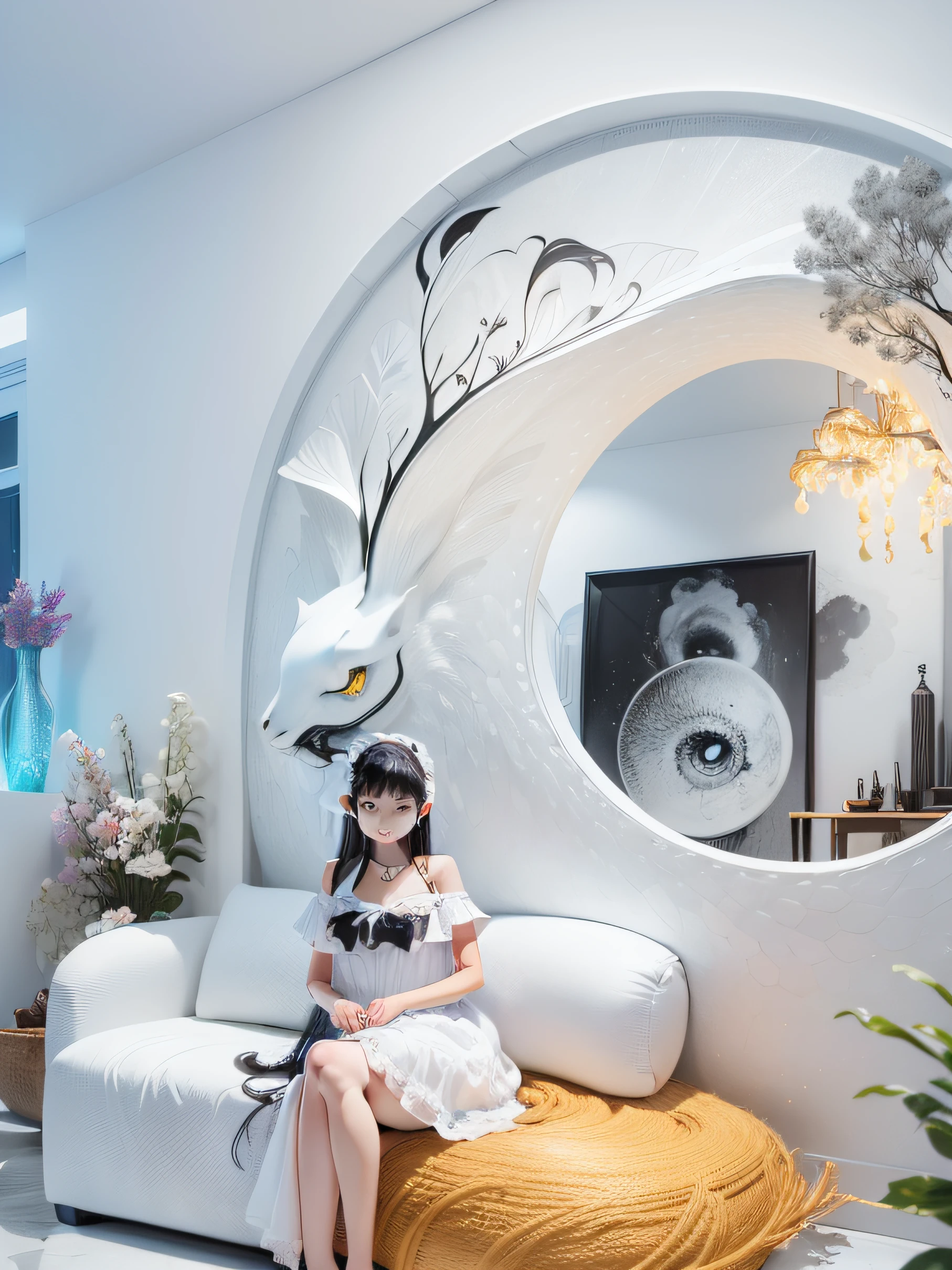 ((masterpiece, best quality, ultra-detailed, high-resolution)), solo, beautiful girl, gleaming eye, perfect eye, age 15, black white gold theme,