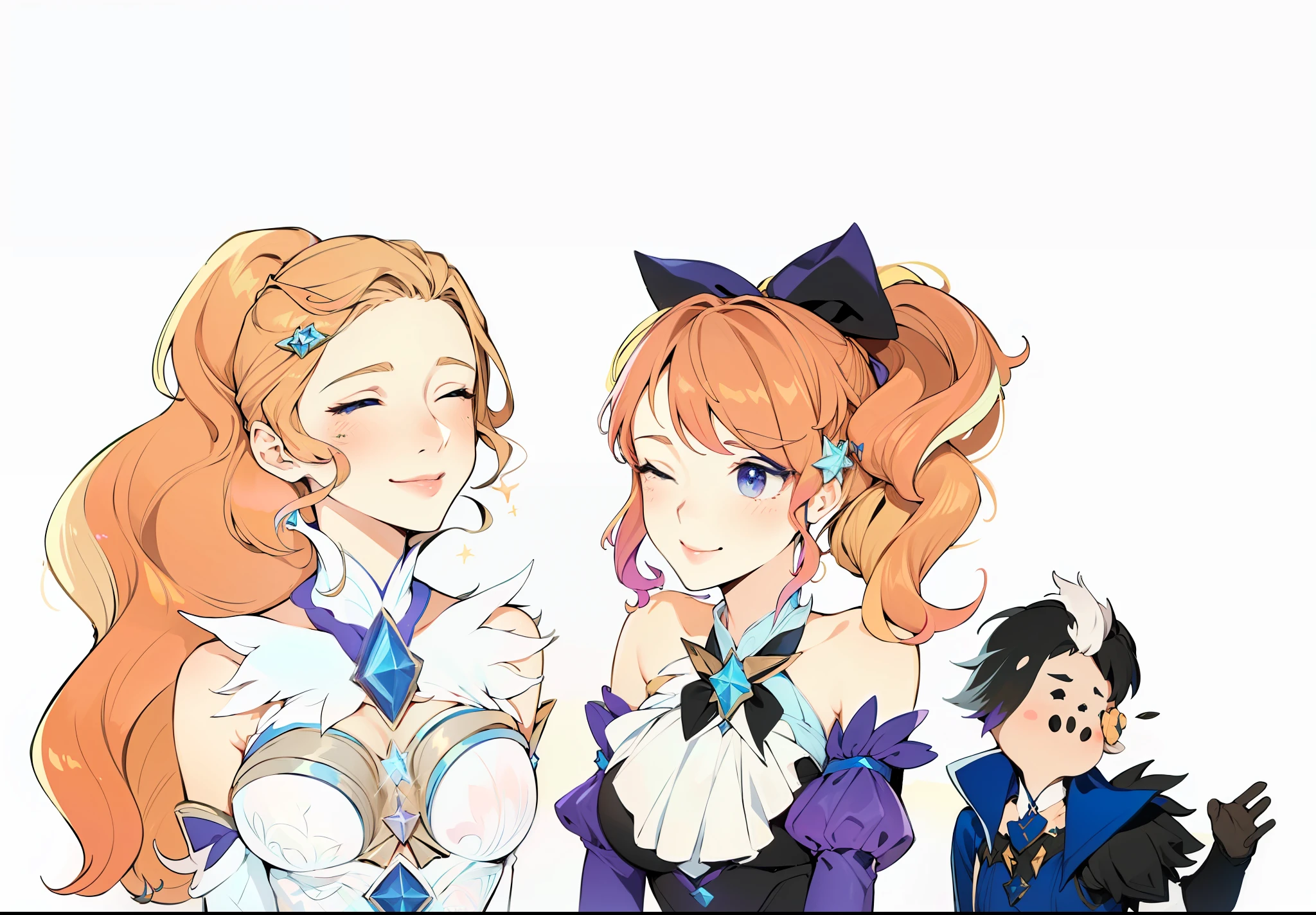 (Masterpiece:1.4), (best quality:1.2), star guardian seraphine, blonde hair, multicolored clothes, dress, hair bow, detached sleeves, smile, closed mounth, upper body, cowboy shot