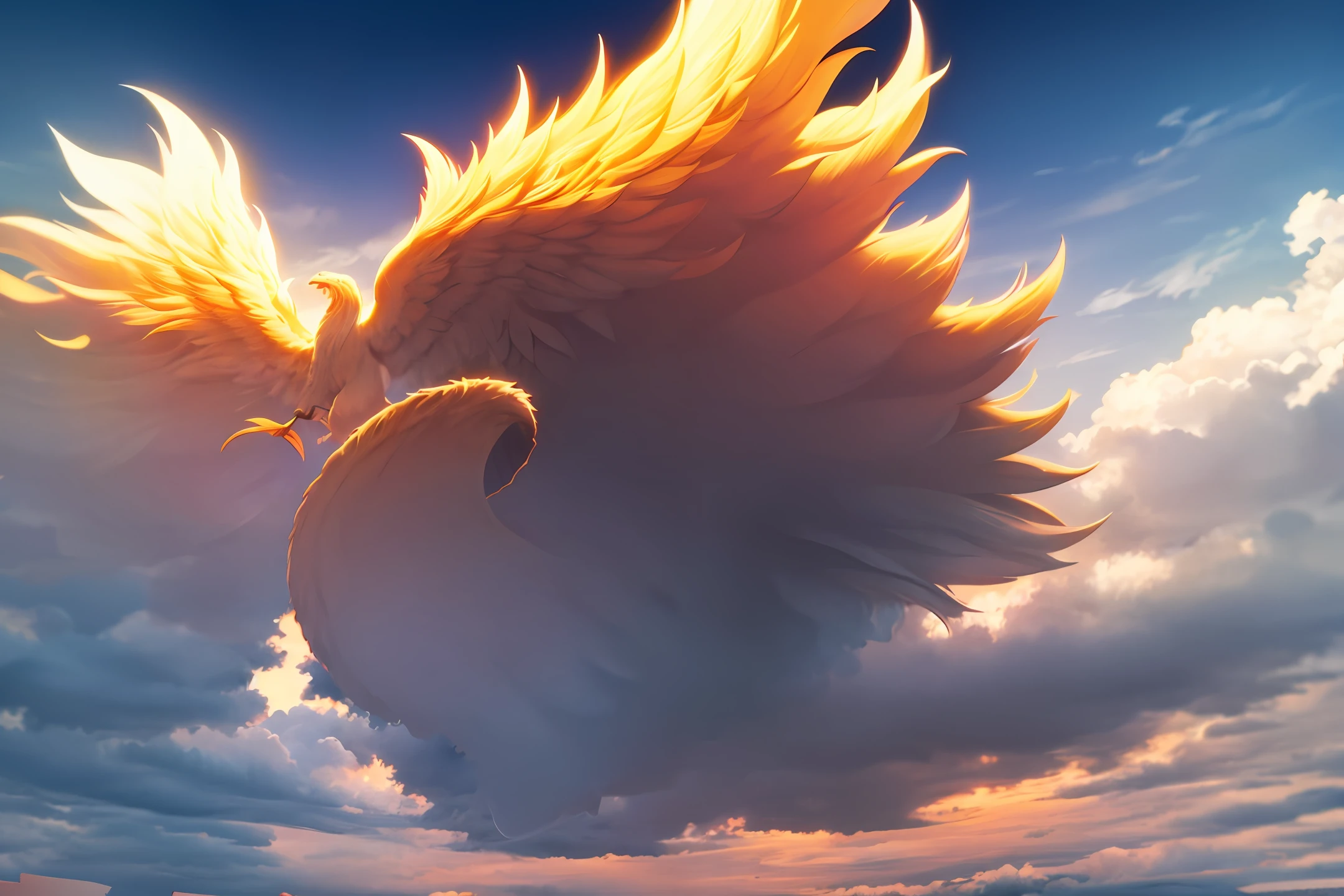 Very detailed image of the sky very black and the clouds with perfect shape and very sharp of a phoenix with effect of sunset only in the clouds