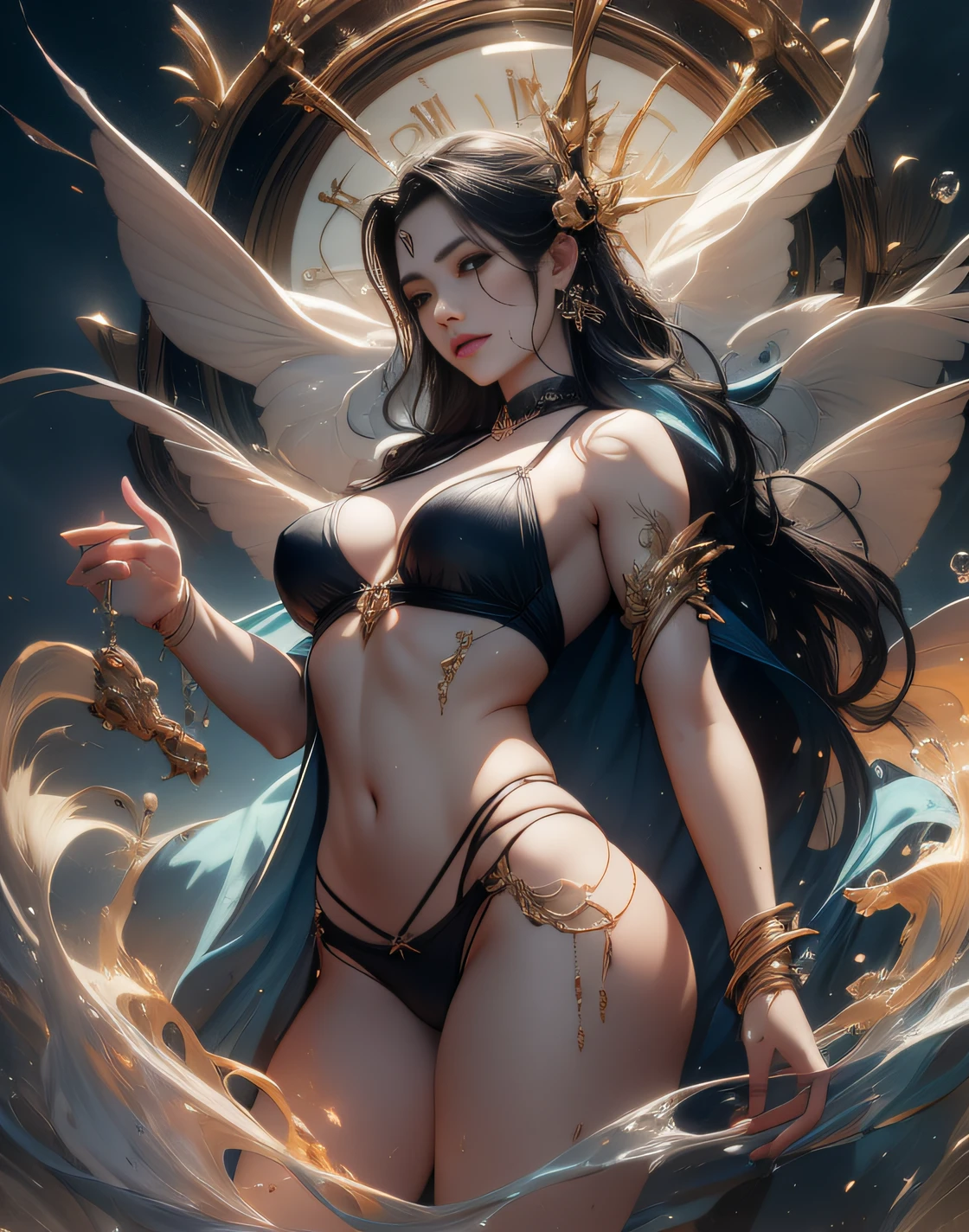 Prompts Copiar prompts cloudy night sky storm, sunset red clouds storm cloudy, rough sea, psychedelic waves, skin and clothes wet with water, drops of water, floating bubbles, magical lights,face by tom bagshaw art station,, Moon Goddess, Full Length Figure, Contemptuous Gaze, Detailed Face, (Naked: 1.4), (See-Through Lingerie: 1.3), Gold Decoration, Black Plain Background, High Contrast, Masterpiece, Best Quality, Best Quality, Cinematic Lighting, Photorealistic,Goddess maiden, gorgeous, splashing, flame, flowing pen and ink,view of pubic hair,Goddess maiden, gorgeous, splashing, flame, flowing pen and ink,full female body, beautiful caucasian girl close-up, body in dynamic movement, oil, digital art, splash, full body,art by Sakimichan,oriental mandala tattoo, fractal background, silver and gold and bronze spirit, natural skin moistened with water, slight smile, view from below, perfect golden eyes, long curly black hair, floating antique clock, lamp ancient, splash,seductive pose, visible pubic hair, breasts visible,full body, black hair, Transparent clothing, slight smile,Jean-Baptiste Monge style, bright, beautiful , splash, Glittering , cute and adorable, filigree, , rim lighting, lights, extremely , magic, surreal, fantasy, digital art, , wlop, artgerm and james jean,floating antique clock, lamp ancient, splash,floating antique clock,face by tom bagshaw art station, view from below,