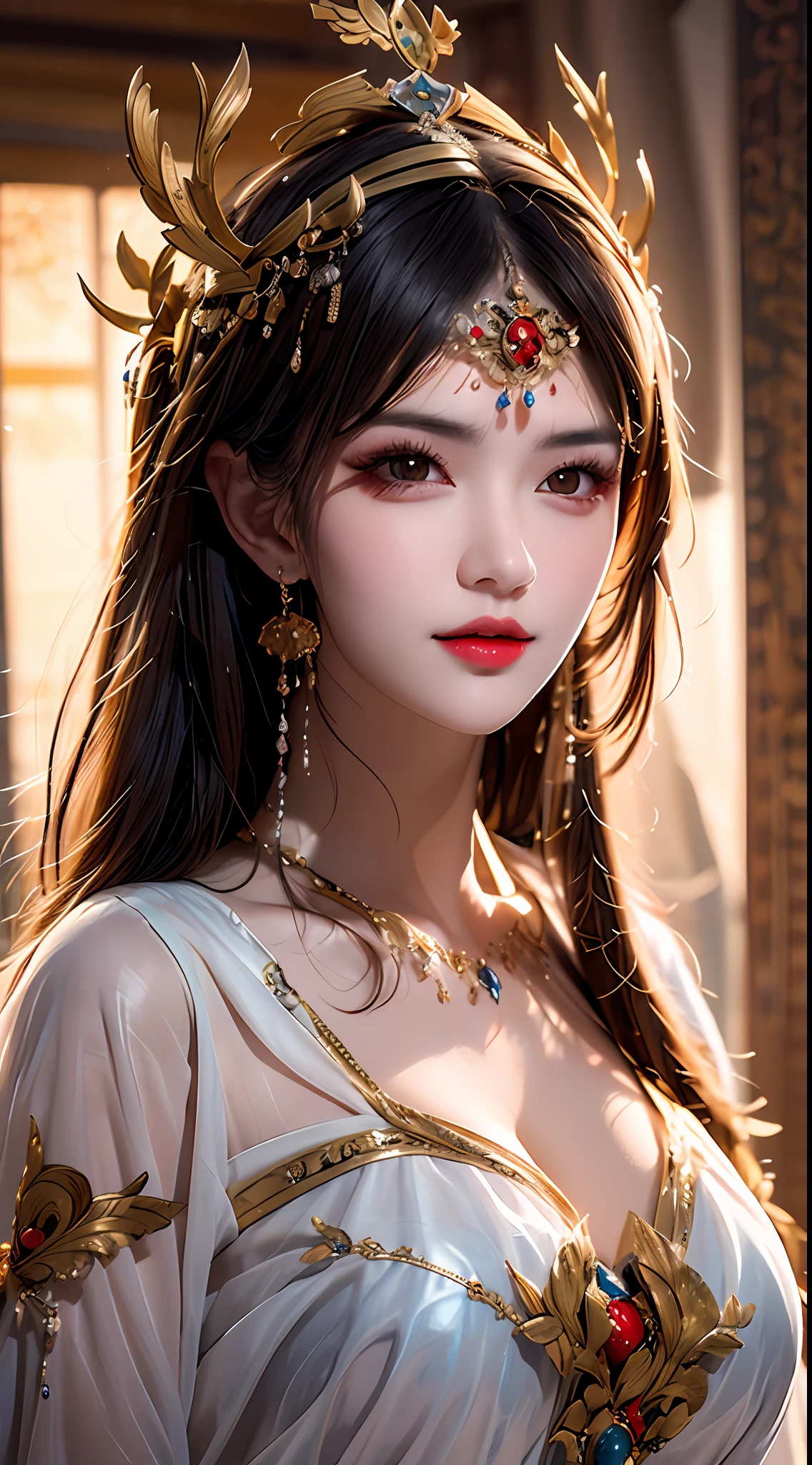 a close up of a woman wearing a crown, ancient asian dynasty princess, popular korean makeup, xianxia, beautiful fantasy portrait, beautiful render of tang dynasty, beautiful fantasy art portrait, by Lü Ji, lotus floral crown girl, ancient chinese beauties, beauty woman with detailed faces, detailed face of a asian girl, stunning anime face portrait, beautiful oriental woman