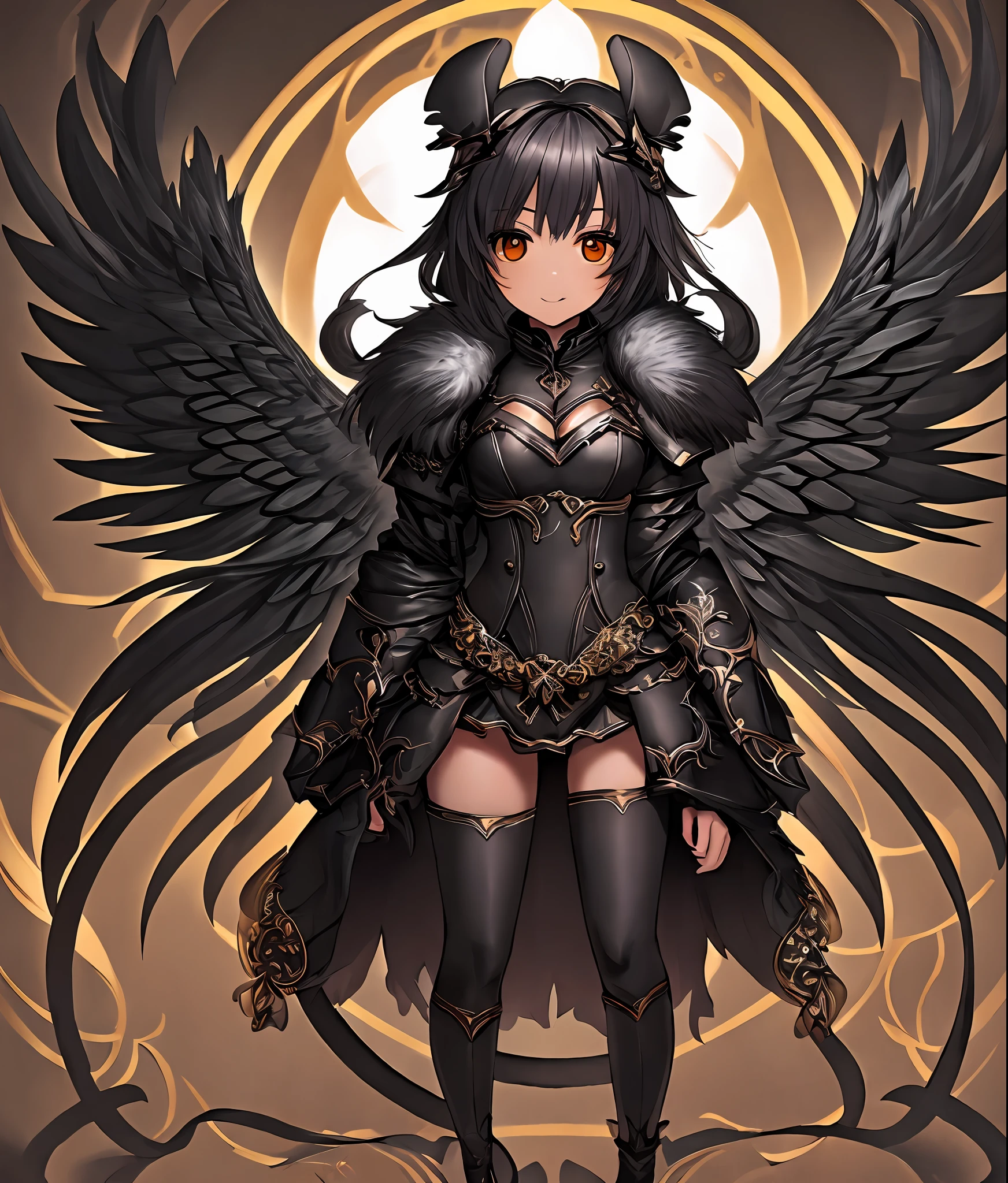 Rat, anthropomorphic, kawaii style, ebony black fur, ebony black angel wings, dressed in dark fantasy armor, Angel of the abyss, Masterpiece, Best Quality