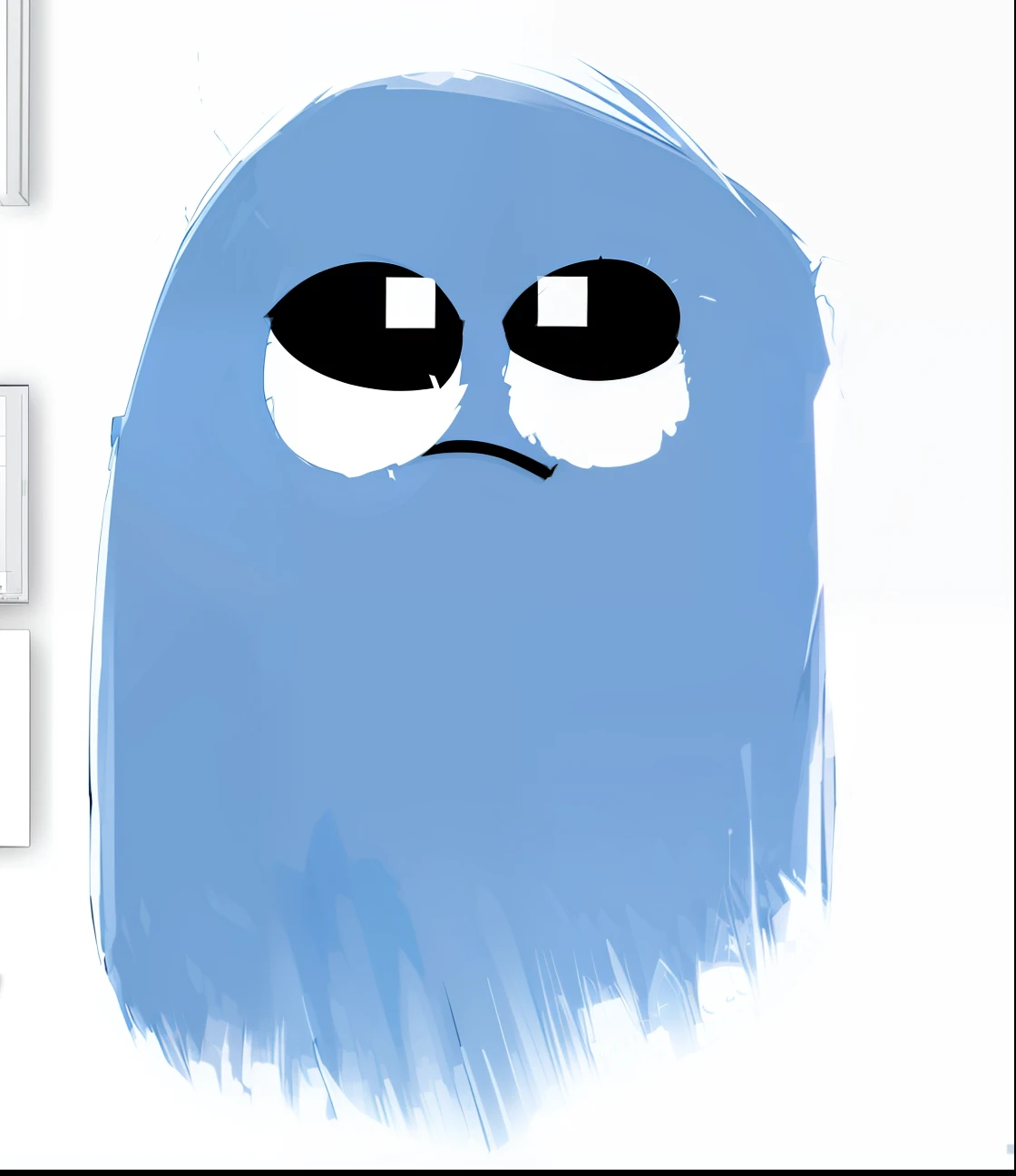 a close up of a cartoon character with a sad face, fuzzy ghost, digitally draw on wacom tablet, drawn in microsoft paint, ms paint drawing, gloomy face, digital drawing, haunted sad expression, scary ghost, speedpaint, tired and haunted expression, tired haunted expression, digital 2d drawing, ghostly ghost, bluish face, colored accurately --auto