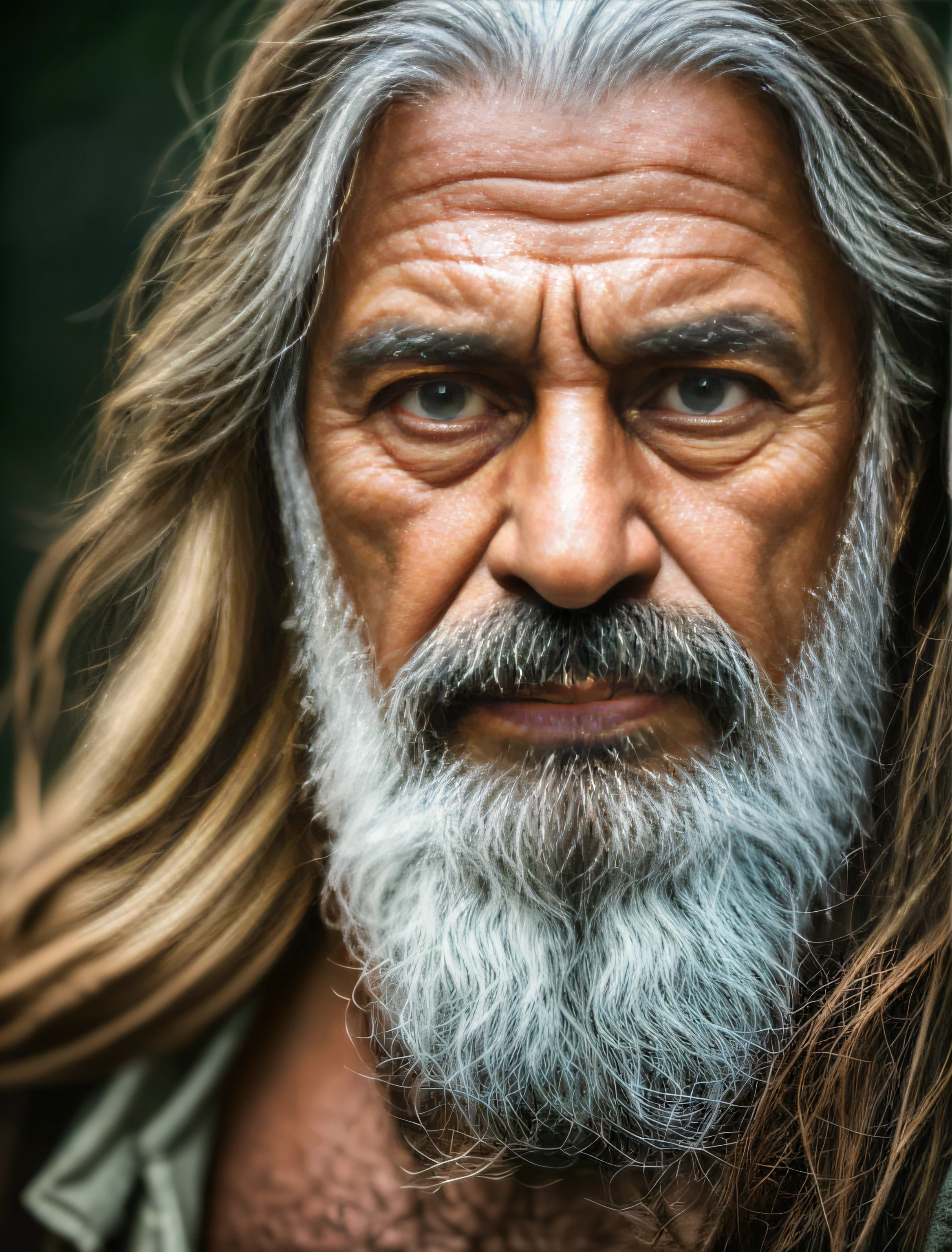 A very rustic handsome and attractive middle-aged man, full focus, tiltshift, ethereal, cinematic, twinkling lights, Moses, god, mythological king, grotesque, fierce, tumblr contest winner, hurufiyya, renaissance painting, very strong and masculine, film still, cinematic lighting. photography, detailed symmetrical realistic face, extremely detailed natural texture, peach fuzz, long hair, masterpiece, absurdities, nikon d850 film stock photography, kodak portra 400 camera f1.6 lens, extremely detailed, amazing, fine details, realistic texture hyper realistic, dramatic lighting, unrealengine, trending in artstation, cinestill 800 tungsten, looking at viewer, realistic photo, RAW photo, TanvirTamim, high quality, highres, sharp focus, extremely detailed, cinematic lighting, 8k uhd, -imagine- - -auto --s2
