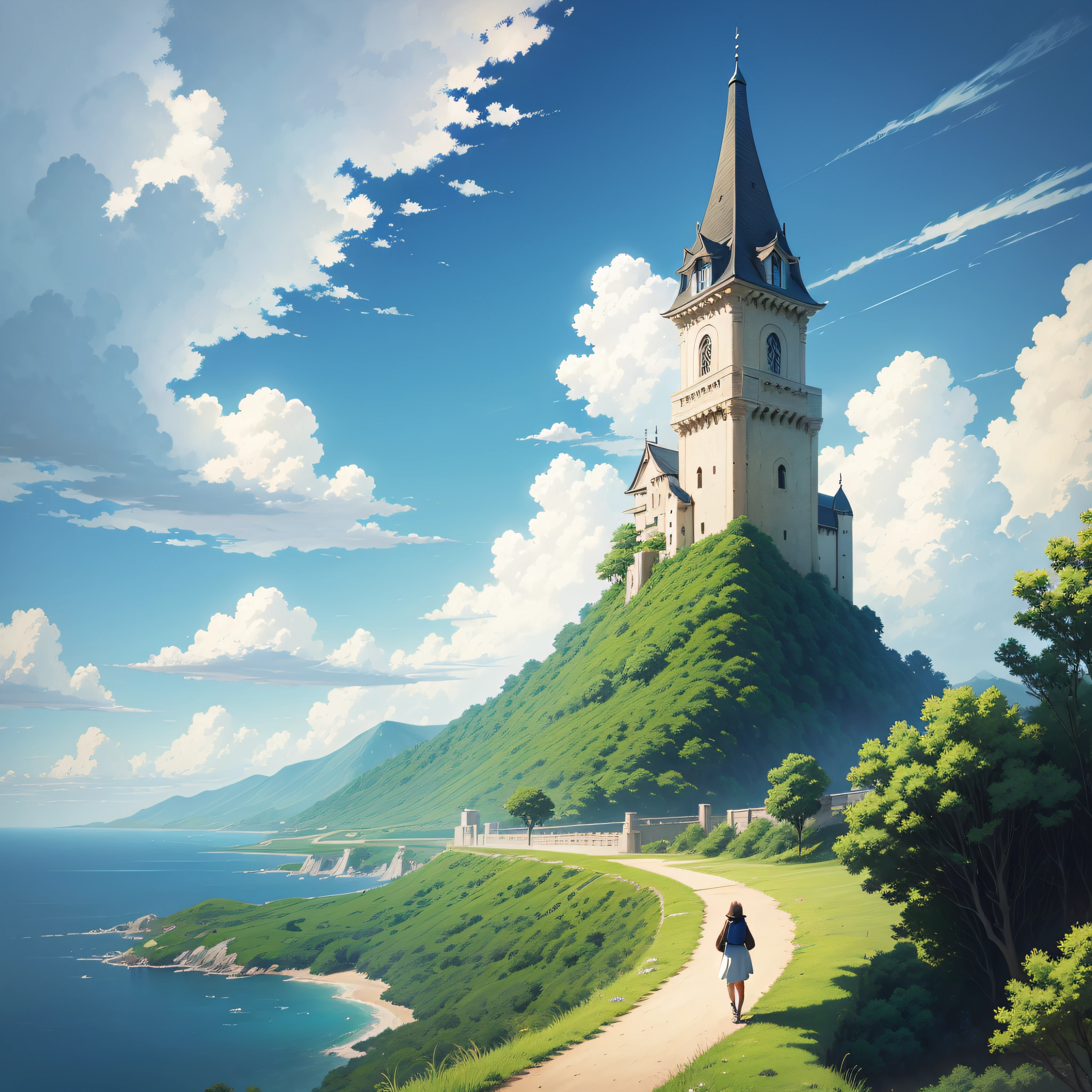 animesque、Skyscape with clouds、Landscape without buildings、You can see the touch of the brush、Studio Ghibli、Ghibli、Scenery、Style、 --auto