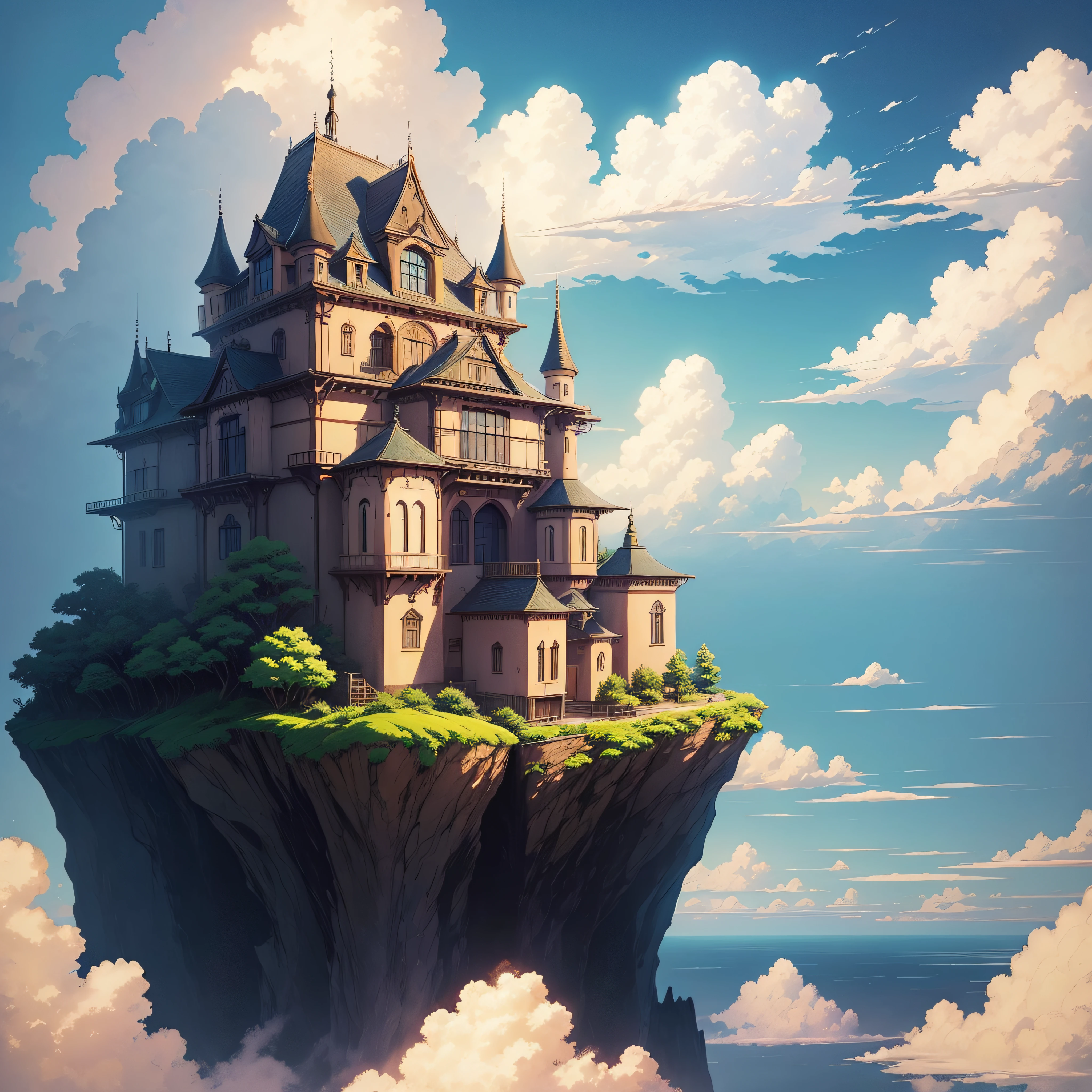 animesque、Skyscape with clouds、Landscape without buildings、You can see the touch of the brush、Studio Ghibli、Ghibli、Scenery、Style、 --auto