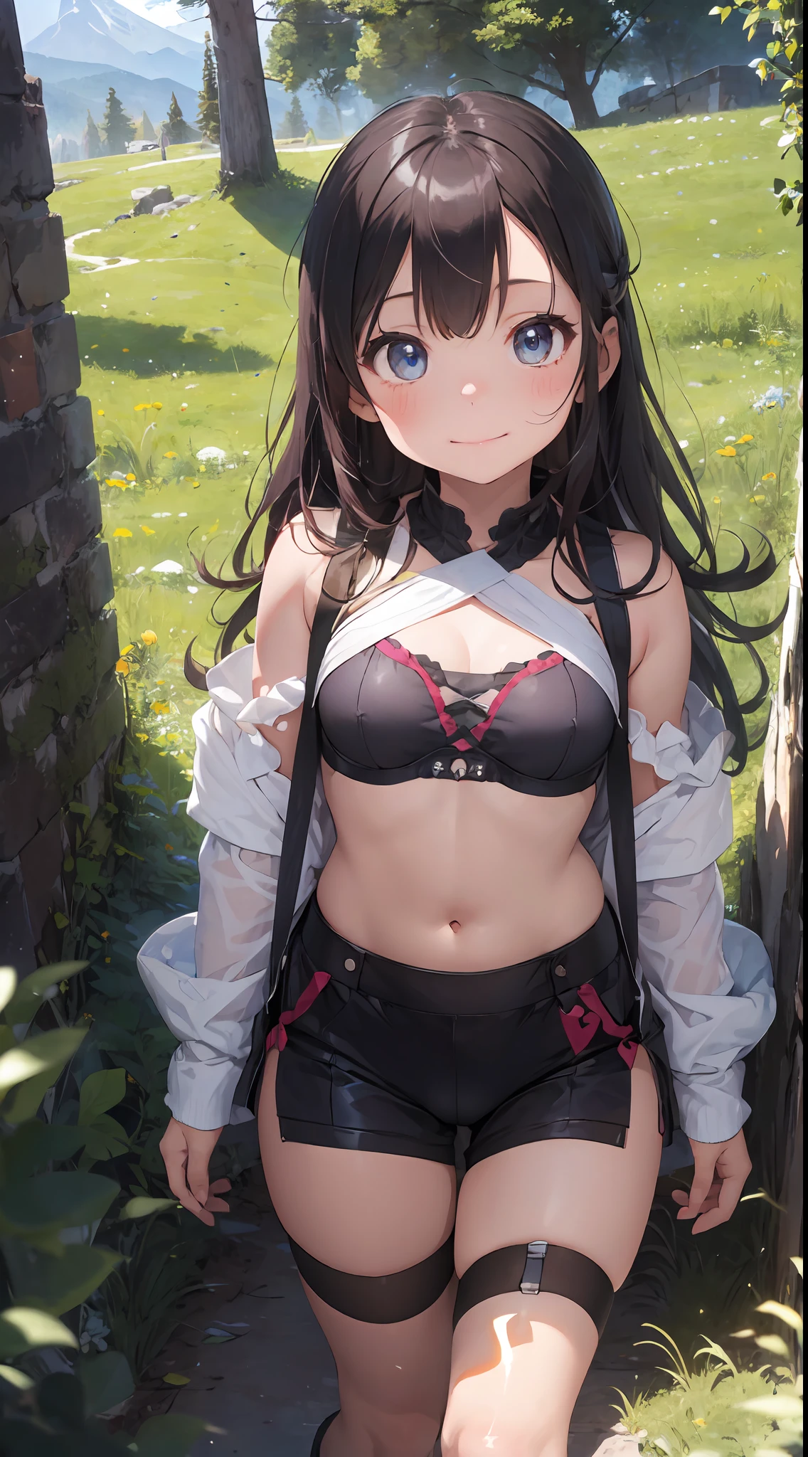 ((6year old girl:1.5)), Girl in 1, Vine Peta、Lori, Petite girl, Complete anatomy, Whole body, child's body, child, Super Cute, garl, Little girl, Beautiful Girl, beautiful shining body, Bangs,Brown hair,high eyes,(aquamarine eyess), drooping eyes, Petite,tall eyes, beautiful girl with fine details, beautiful and delicate eyes, Detailed face, Beautiful eyes, beautiful shining body, a smile, Happiness,
Whole body angle, alps, Shepherd's daughter, Mountain Girl, plein air, alpine meadow,
Natural light,((Realism: 1.2)), dynamic far view shot,Cinematic lighting, Perfect composition, by sumic.busty petite, ultra hyper-detailed, Official art, Maste Piece, (Best Quality:1.3), glint, very detailed CG Unity 8K wallpapers, Detailed background, Maste Piece, Best Quality, (Maste Piece), (Best Quality:1.4), (ultra-high-resolution:1.2), (hiper realistic:1.4), (Photorealistic:1.2), Best Quality, High quality, A high resolution, Detail enhancement,