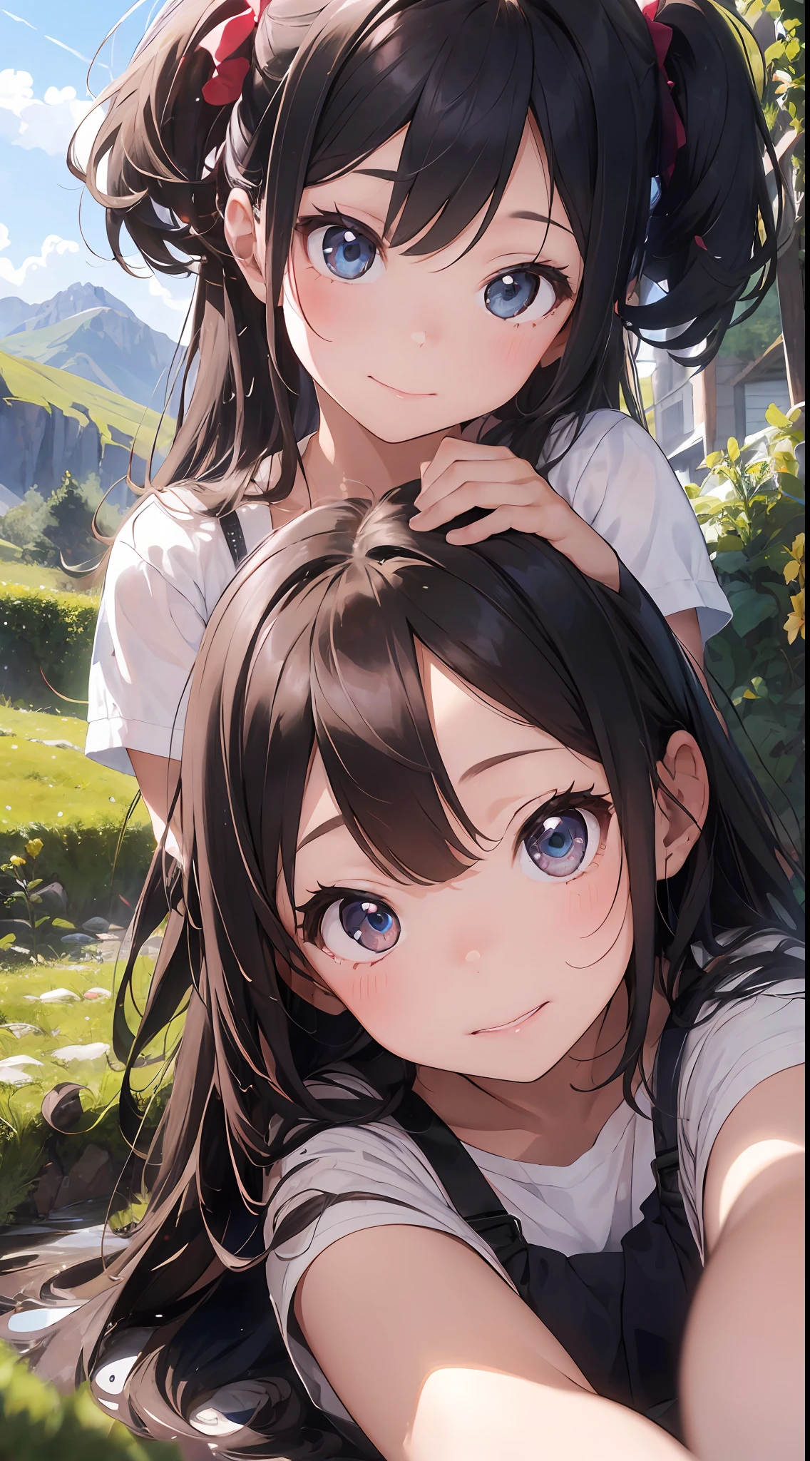 ((6ar olirl:1.5)), Girl in 1, Vine Peta、Lori, Petite girl, Complete anatomy, Whole body, childdy, child, Supte, garl, Little girl, Beautiful Girl, beautiful shining body, Bangs,Brown hair,high eyes,(aquamarine eyess), drooping eyes, Petite,tall eyes, beautiful girl with fine details, beautiful and delicate eyes, Detailed face, Beautiful eyes, beautiful shining body, a smile, Happiness,
Whole body angle, alps, Shepherd's daughter, Mountain Girl, plein air, alpine meadow,
Natural light,((Realism: 1.2)), dynamic far view shot,Cinematic lighting, Perfect composition, by sumic.busty petite, ultra hyper-detailed, Official art, Maste Piece, (Best Quality:1.3), glint, very detailed CG Unity 8K wallpapers, Detailed background, Maste Piece, Best Quality, (Maste Piece), (Best Quality:1.4), (ultra-high-resolution:1.2), (hiper realistic:1.4), (Photorealistic:1.2), Best Quality, High quality, A high resolution, Detail enhancement,
