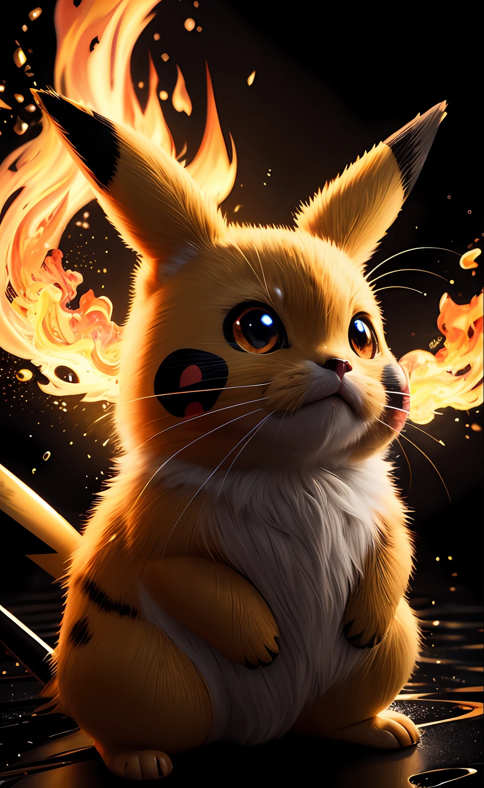 Pikachu, Hyperdetailed Eyes, Tee-Shirt Design, Line Art, Black Background, Ultra Detailed Artistic, Detailed Gorgeous Face, Natural Skin, Water Splash, Colour Splash Art, Fire and Ice, Splatter, Black Ink, Liquid Melting, Dreamy, Glowing, Glamour, Glimmer, Shadows, Oil On Canvas, Brush Strokes, Smooth, Ultra High Definition, 8k, Unreal Engine 5, Ultra Sharp Focus, Intricate Artwork Masterpiece, Ominous, Golden Ratio, Highly Detailed, Vibrant, Production Cinematic Character Render, Ultra High Quality Model