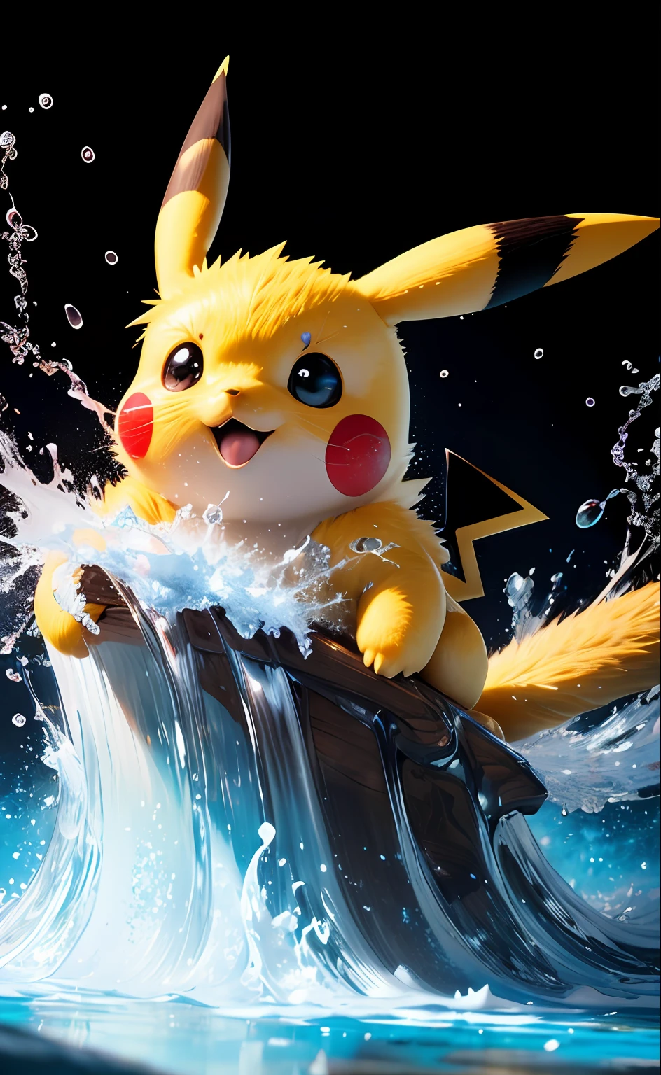 Pikachu, Hyperdetailed Eyes, Tee-Shirt Design, Line Art, Black Background, Ultra Detailed Artistic, Detailed Gorgeous Face, Natural Skin, Water Splash, Colour Splash Art, Fire and Ice, Splatter, Black Ink, Liquid Melting, Dreamy, Glowing, Glamour, Glimmer, Shadows, Oil On Canvas, Brush Strokes, Smooth, Ultra High Definition, 8k, Unreal Engine 5, Ultra Sharp Focus, Intricate Artwork Masterpiece, Ominous, Golden Ratio, Highly Detailed, Vibrant, Production Cinematic Character Render, Ultra High Quality Model