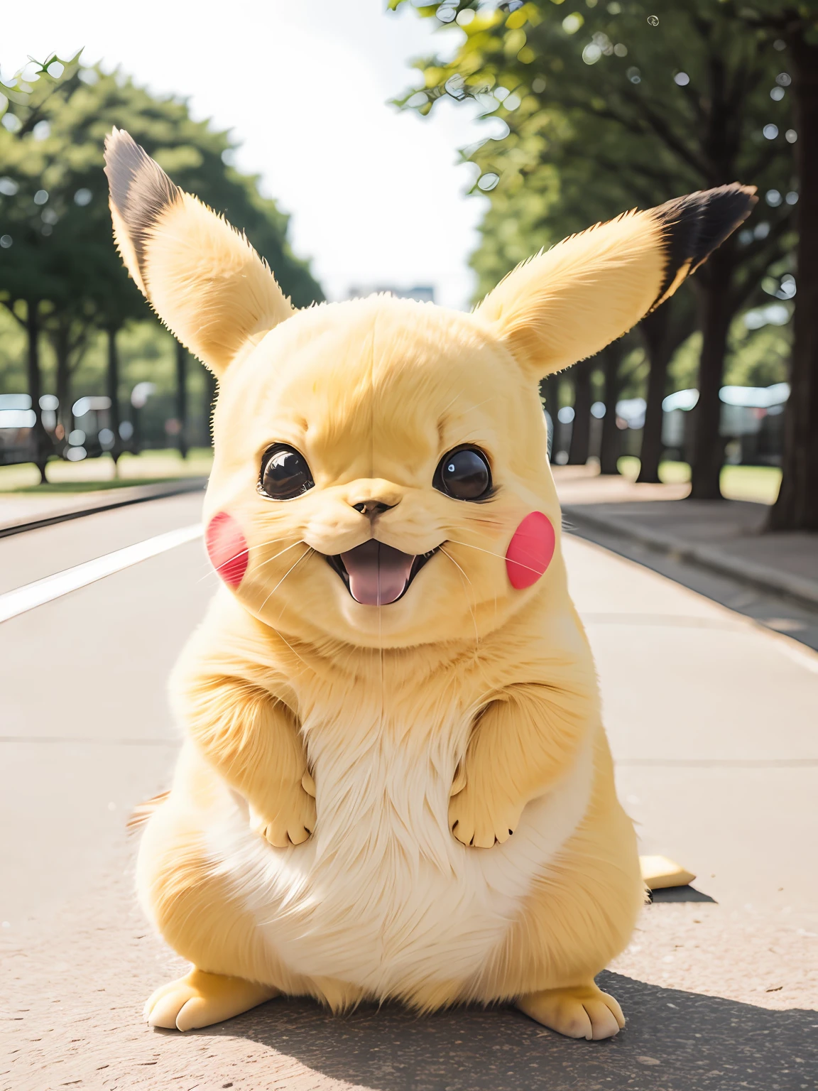 RAW photo, absurdres, high quality, photorealistic, pikachu, looking at viewer, photo realism, ultra-detailed, 50mm, f1. 4, 8k uhd, film grain