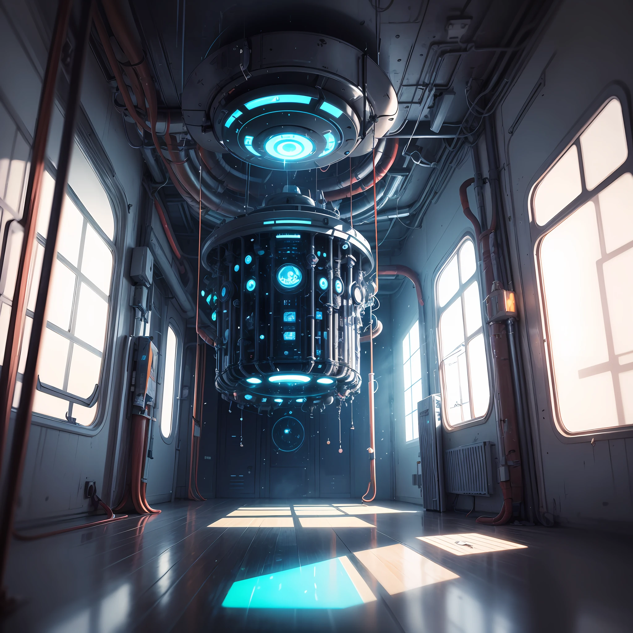 Inside an alien spacecraft, there was a laboratory that stretched across a vast chamber. The lighting was soft, emitting a bluish glow that bathed the entire area. The floor, made of an unknown material, seemed to pulse gently, as if it were a living part of the ship itself. The walls were covered with strange control panels, displaying symbols and graphics that appeared indecipherable to any human.

In the center of the laboratory, a row of shining tubes drew attention. Within them, human beings were suspended in a translucent, pulsating goo, as if they were in some sort of hibernation stage. Their faces were serene, oblivious to the strange environment around them. --auto