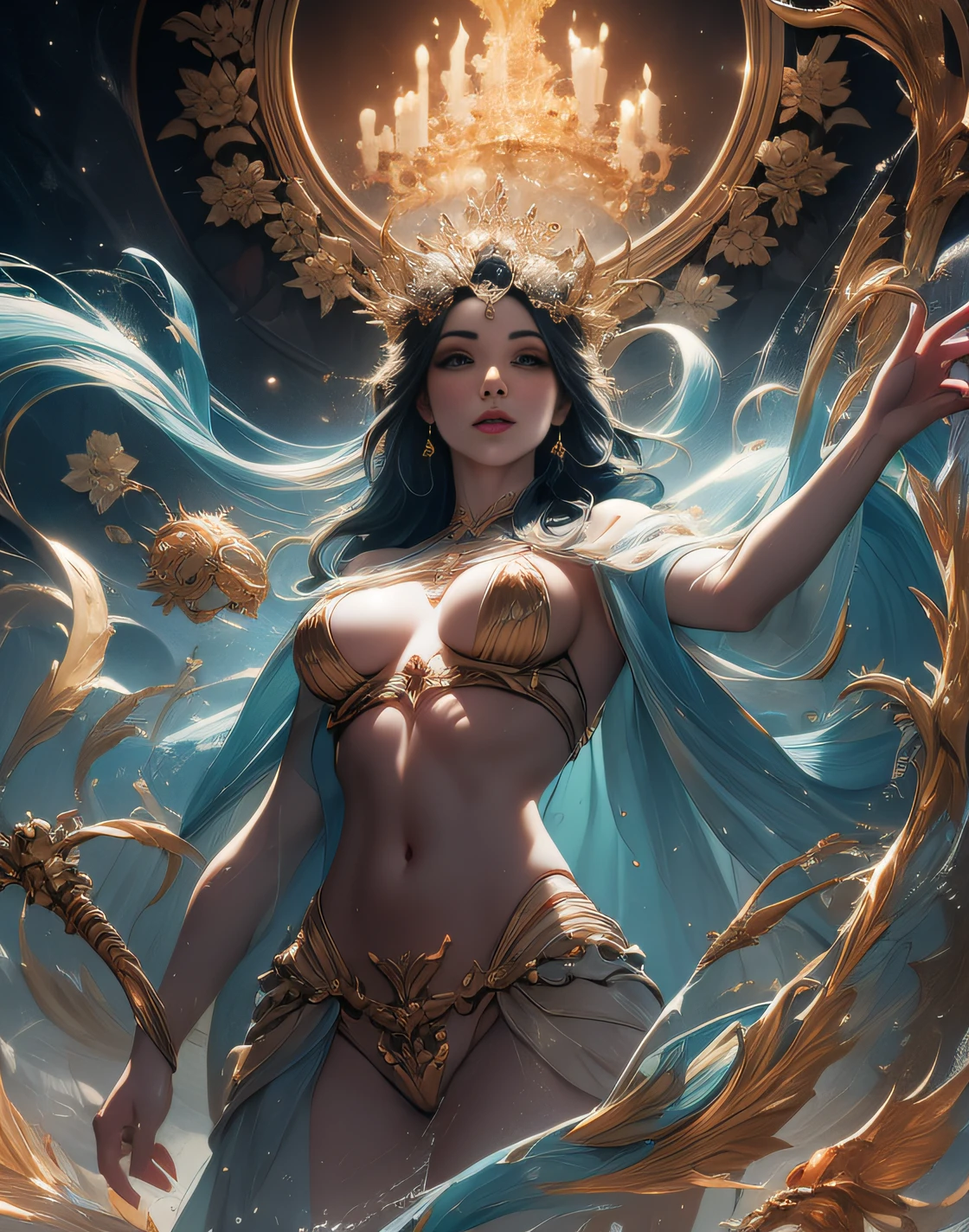 Prompts Copiar prompts cloudy night sky storm, sunset red clouds storm cloudy, rough sea, psychedelic waves, skin and clothes wet with water, drops of water, floating bubbles, magical lights,face by tom bagshaw art station,, Moon Goddess, Full Length Figure, Contemptuous Gaze, Detailed Face, (Naked: 1.4), (See-Through Lingerie: 1.3), Gold Decoration, Black Plain Background, High Contrast, Masterpiece, Best Quality, Best Quality, Cinematic Lighting, Photorealistic,Goddess maiden, gorgeous, splashing, flame, flowing pen and ink,view of pubic hair,Goddess maiden, gorgeous, splashing, flame, flowing pen and ink,full female body, beautiful caucasian girl close-up, body in dynamic movement, oil, digital art, splash, full body,art by Sakimichan,oriental mandala tattoo, fractal background, silver and gold and bronze spirit, natural skin moistened with water, slight smile, view from below, perfect golden eyes, long curly black hair, floating antique clock, lamp ancient, splash,seductive pose, visible pubic hair, breasts visible,full body, black hair, Transparent clothing, slight smile,Jean-Baptiste Monge style, bright, beautiful , splash, Glittering , cute and adorable, filigree, , rim lighting, lights, extremely , magic, surreal, fantasy, digital art, , wlop, artgerm and james jean,floating antique clock, lamp ancient, splash,floating antique clock,face by tom bagshaw art station, view from below,