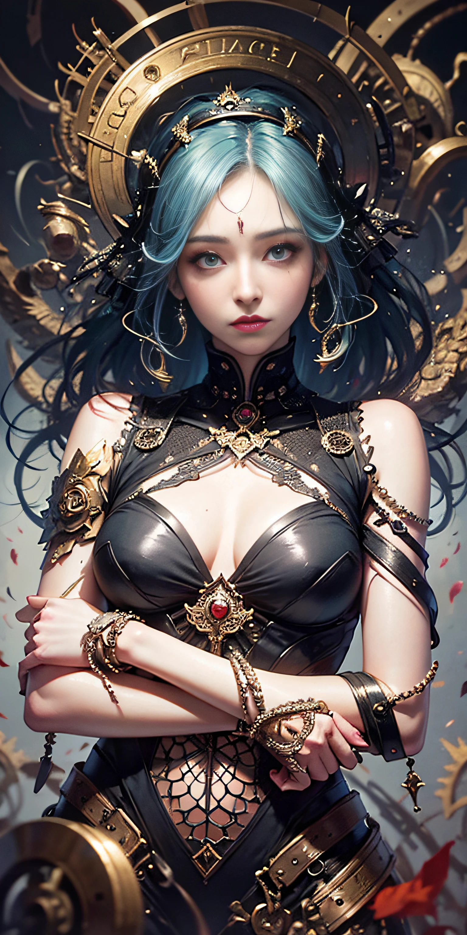 official art, unity 8k wallpaper, ultra detailed, beautiful and aesthetic, masterpiece, best quality, (zentangle, mandala, tangle, entangle), (fractal art:1.3) , 1girl, extremely detailed, dynamic angle, cowboyshot, the most beautiful form of chaos, elegant, a brutalist designed, vivid colours, romanticism, by james jean, roby dwi antono, ross tran, francis bacon, michal mraz, adrian ghenie, petra cortright, gerhard richter, takato yamamoto, ashley wood, atmospheric, ecstasy of musical notes, streaming musical notes visible