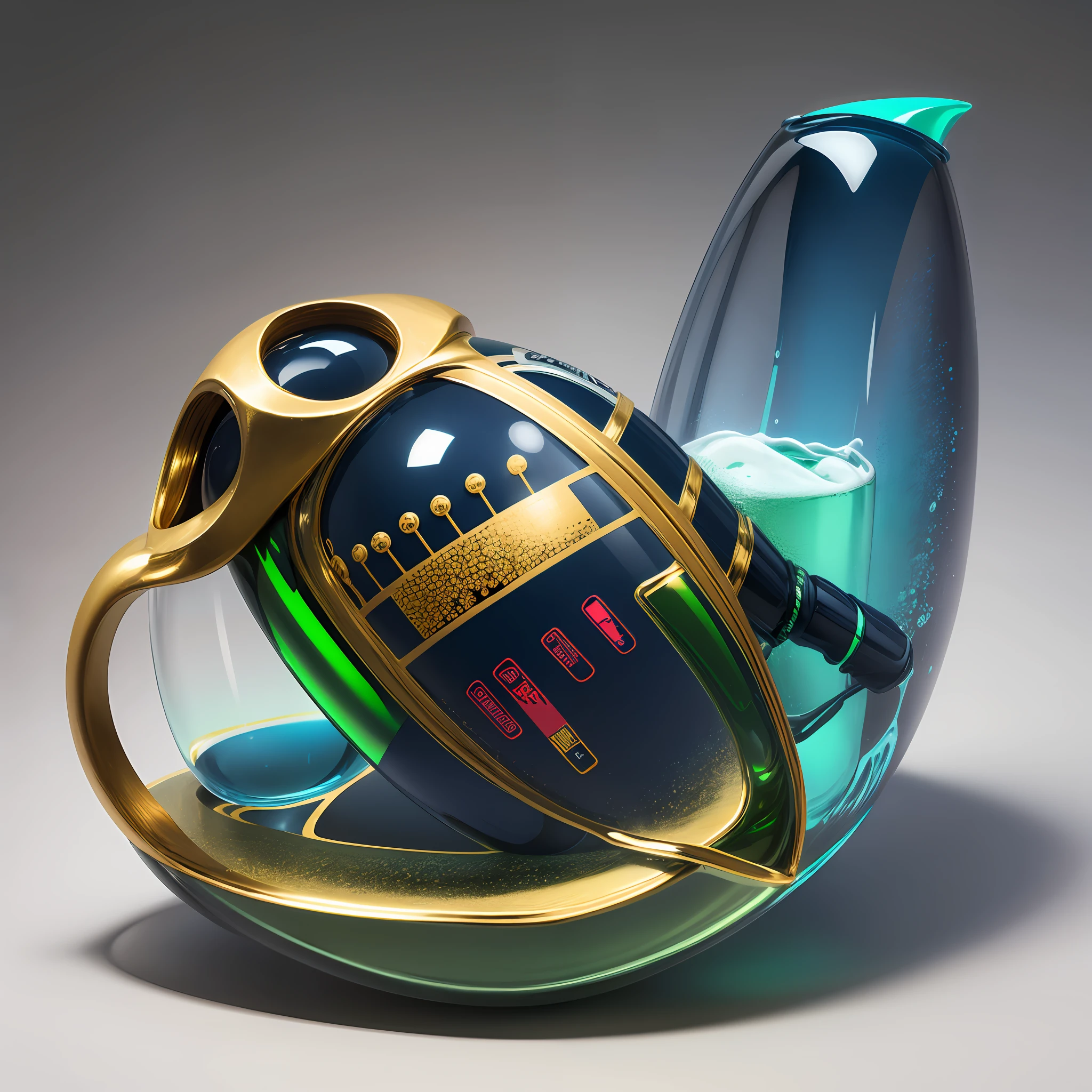 glassmorphism, laboratory toolset,in dark blue, coral and green, adding etails in gold --auto --s2