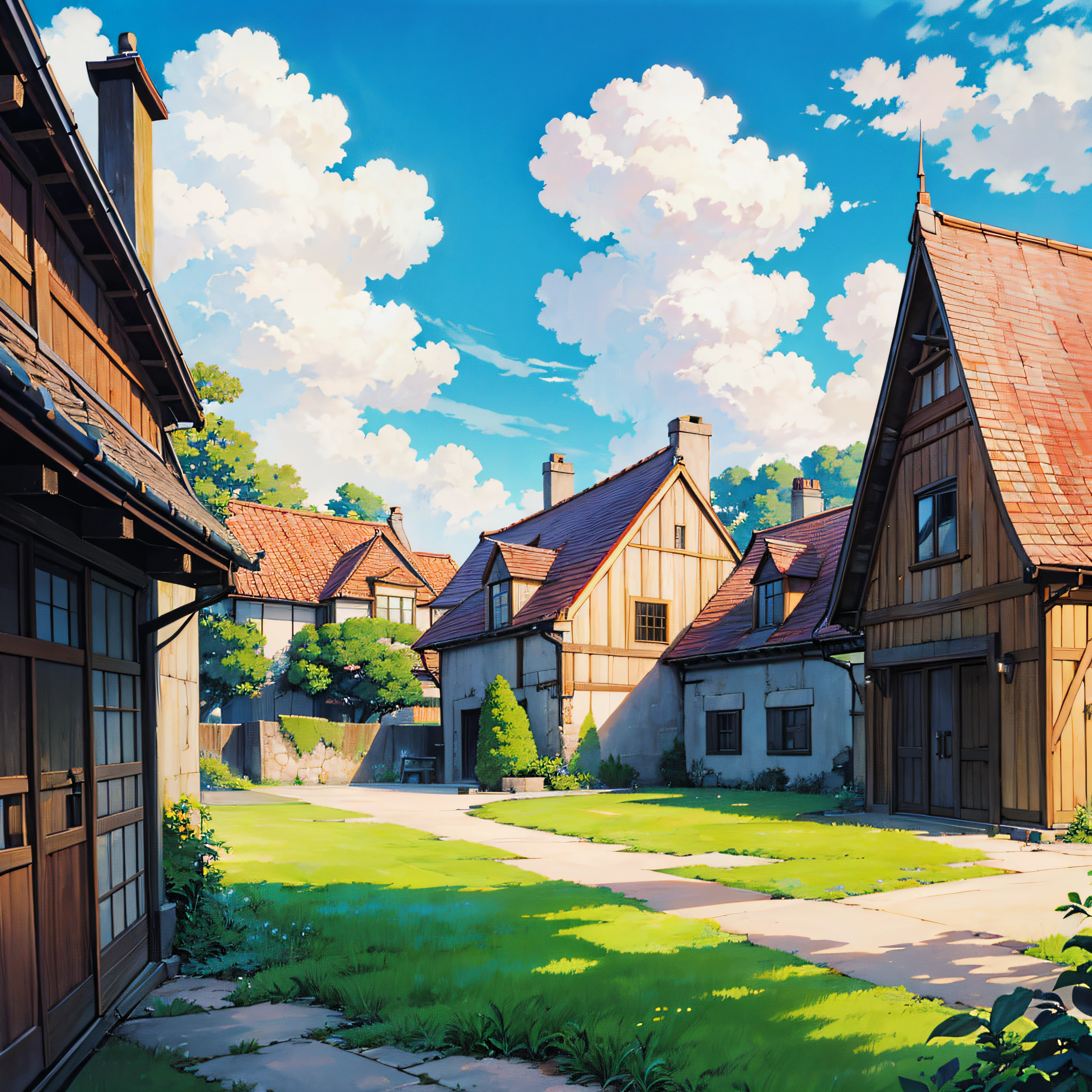 animesque、Skyscape with clouds、Landscape without buildings、You can see the touch of the brush、Studio Ghibli、Ghibli、Scenery、Style、Golden Time --auto