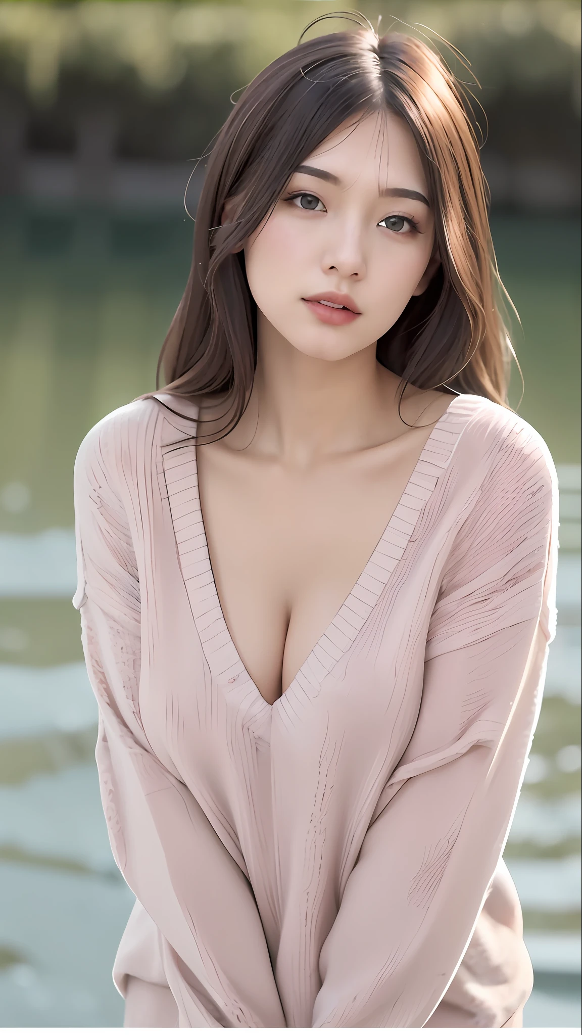 arafed asian woman in a pink sweater posing for a picture, beautiful Korean women, gorgeous chinese model, Gorgeous young Korean woman, Beautiful Asian Girl, Beautiful young Korean woman, Japanese Models, Beautiful Asian Woman, Korean Girl, Open V chest clothes, Korean Woman, cleavage, Young Sensual Gravure Idol, lovely delicate face, goddess of Japan, Asian Girl