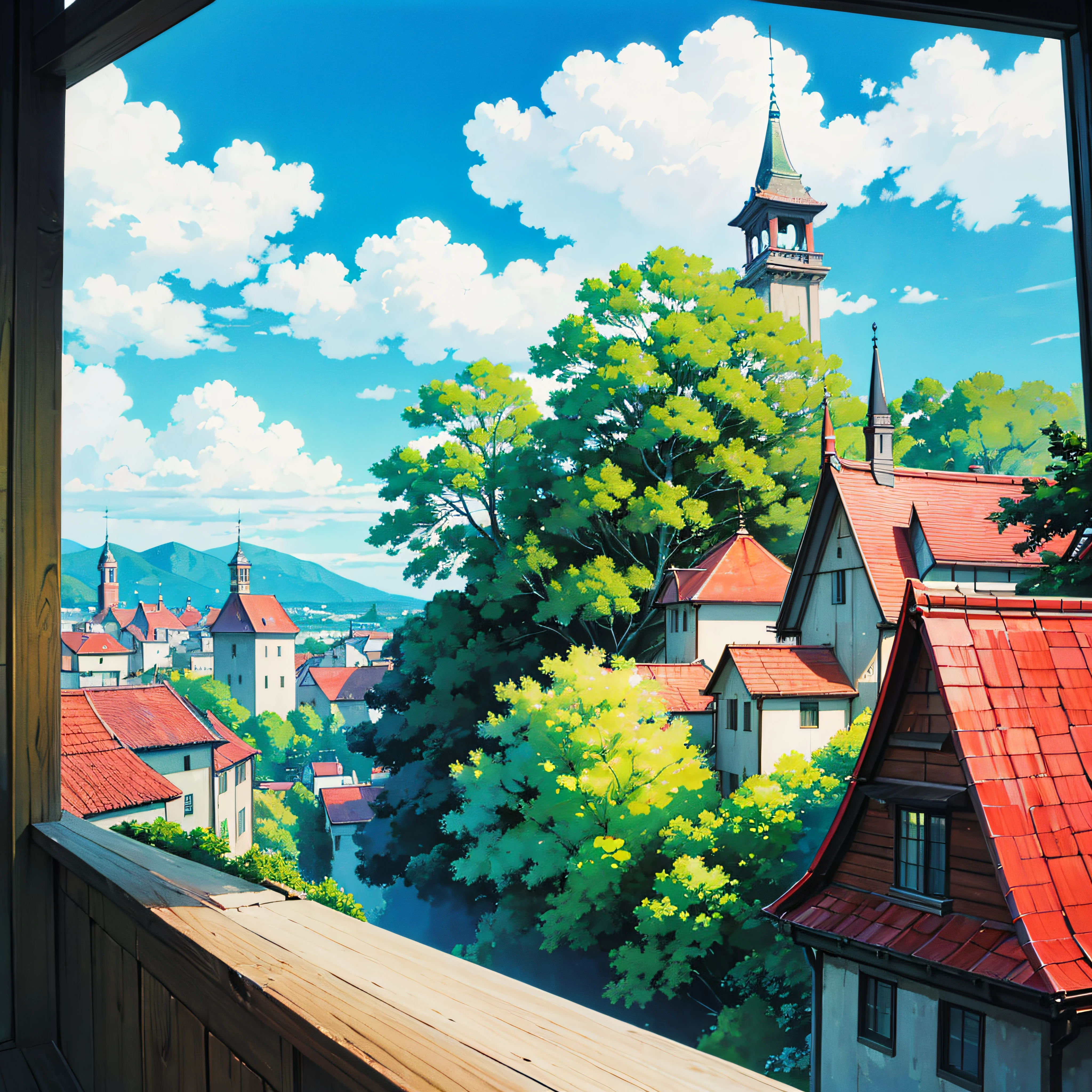 animesque、Skyscape with clouds、Landscape without buildings、You can see the touch of the brush、Studio Ghibli、Ghibli、Scenery、Style、Golden Time --auto