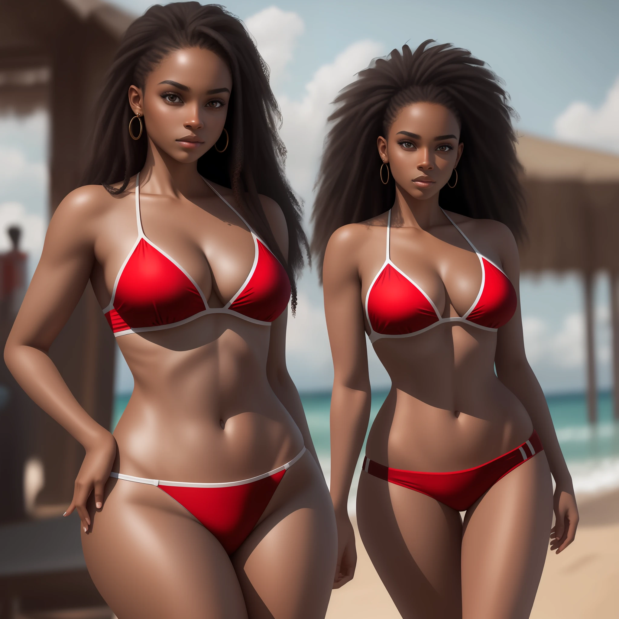 Masterpiece, pretty black woman girl, very detailed, 8k Hdr realistic picture, red bikini