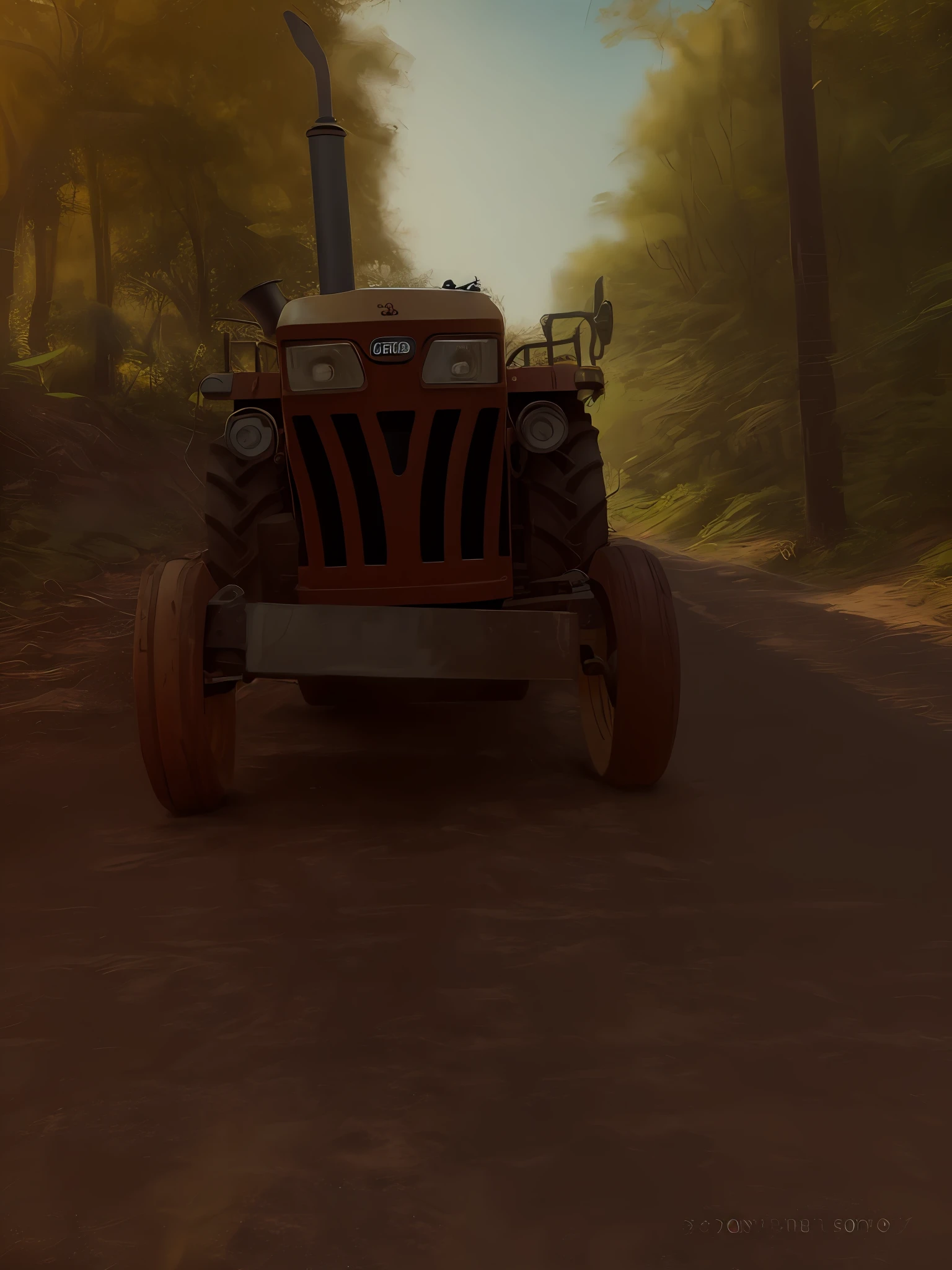 there is a red tractor that is driving down the road, frontal shot, taken with sony a7r camera, front shot, taken with sony alpha 9, from the front, cinematic front shot, front profile shot, front face, front on, full front view, photo taken with sony a7r camera, wide frontal view, front side