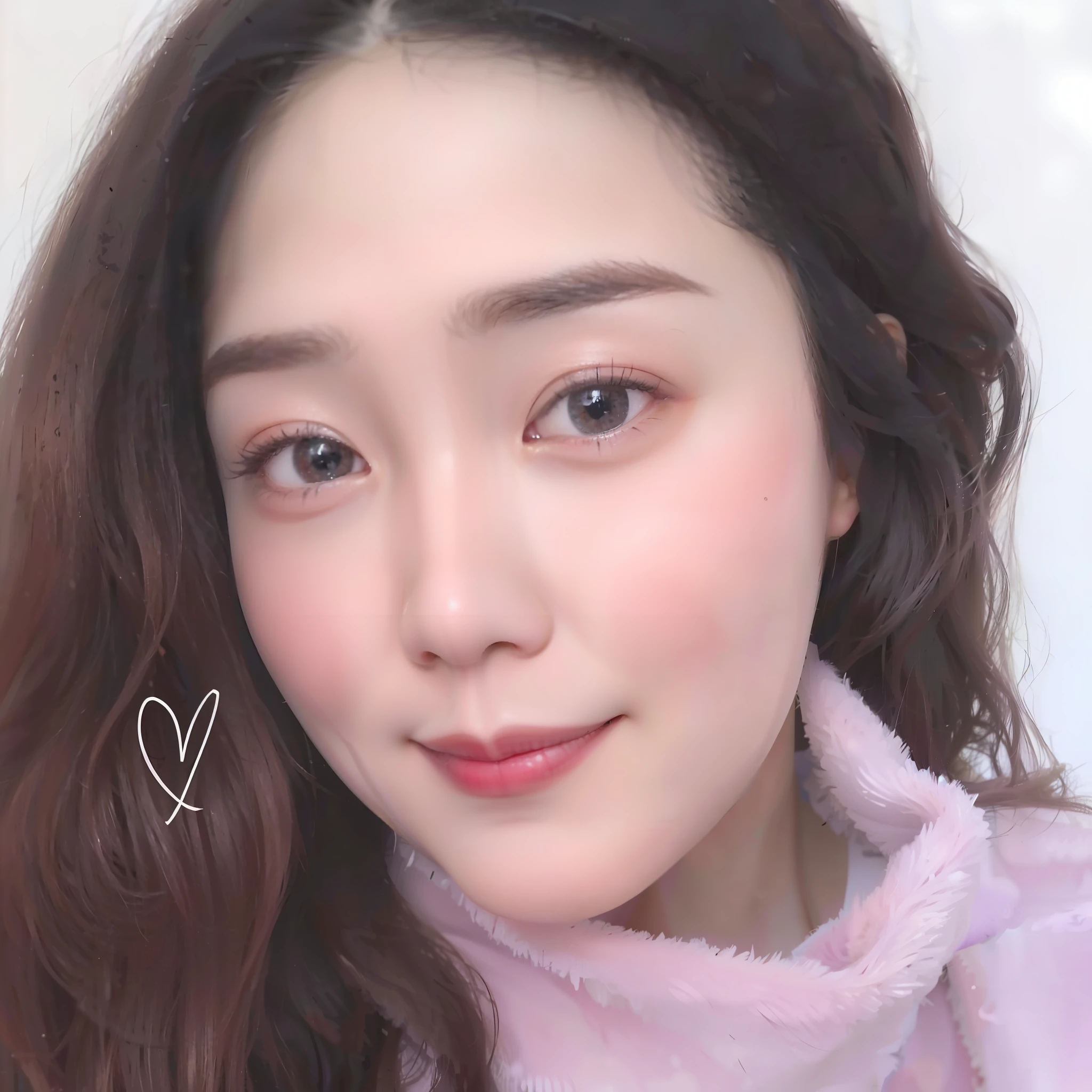 a close up of a woman with long hair wearing a pink sweater, small heart - shaped face, Popular Korean makeup, Popular Korean makeup, full heart - shaped face, with cute - fine - face, sakimichan, ulzzangs, wan adorable korean face, with round face, young lovely Korean faces, Choi Hyun-hwa, jaeyeon nam