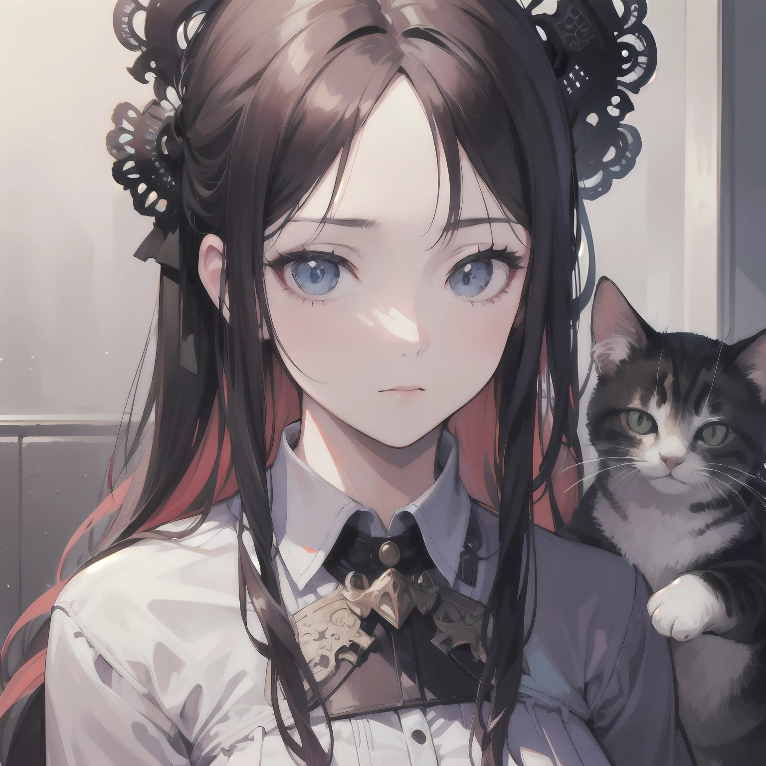 a woman, with a cat, best quality, ultra-detailed, extremely detailed, illustration, realistic, photorealistic, hyper realistic character