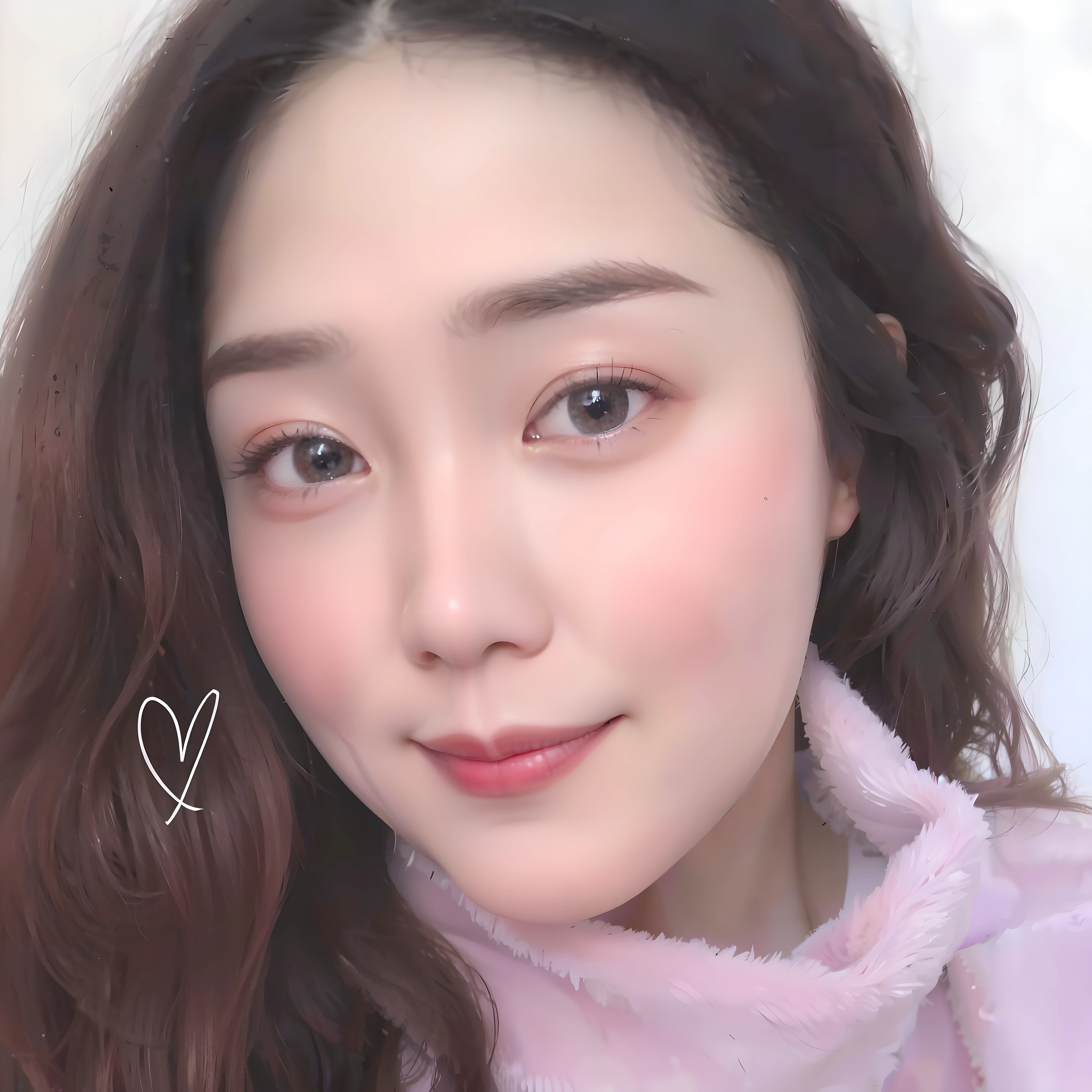 a close up of a woman with long hair wearing a pink sweater, small heart - shaped face, Popular Korean makeup, Popular Korean makeup, full heart - shaped face, with cute - fine - face, sakimichan, ulzzangs, wan adorable korean face, with round face, young lovely Korean faces, Choi Hyun-hwa, jaeyeon nam