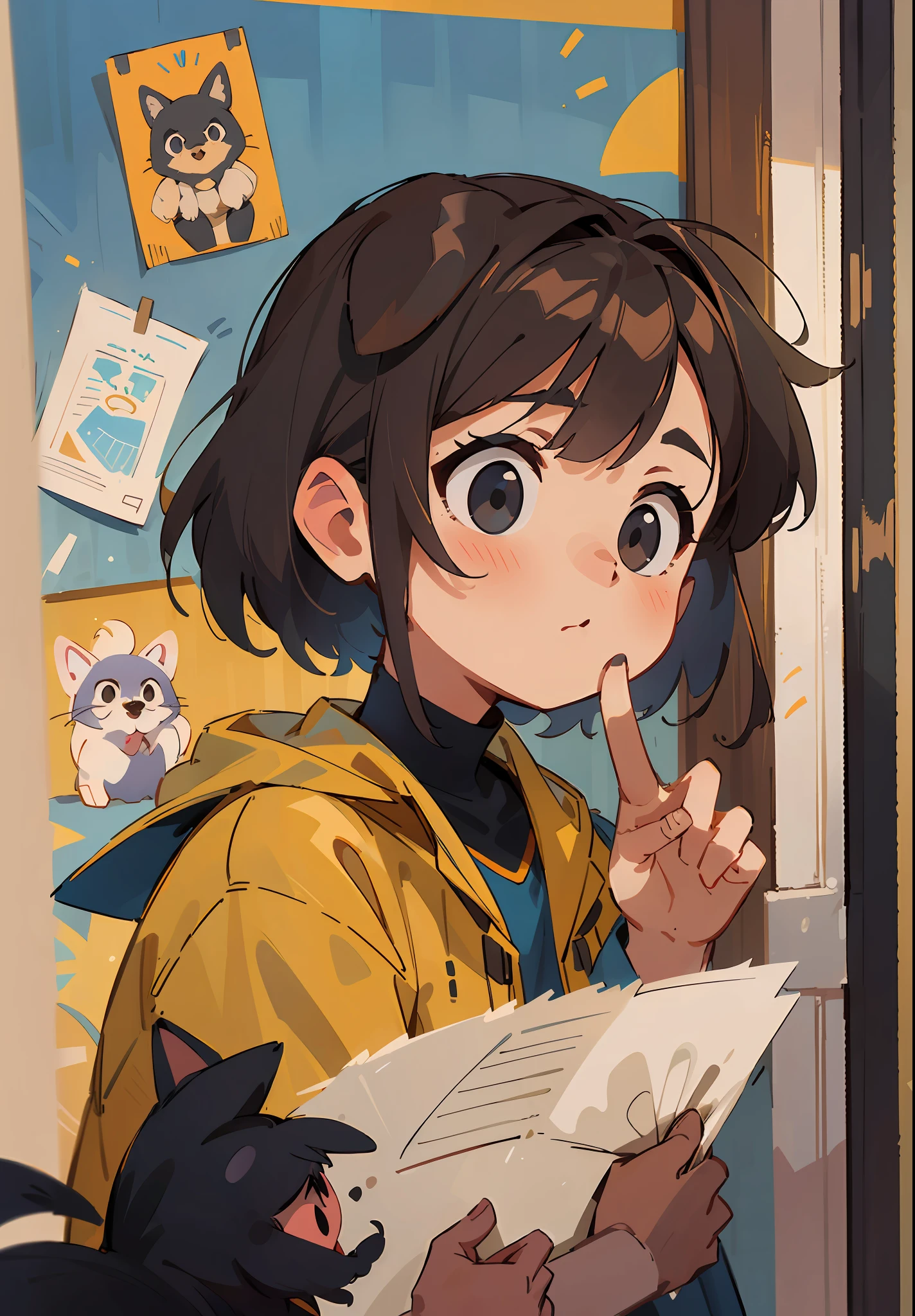 (obra-prima, melhor qualidade: 1.3), reflection, muito detalhado, (muito detalhado CG Unity 8k papel de parede), cinematic lighthing, fundo detalhado, Dramatic, A cute girl 1 dog BLACK,