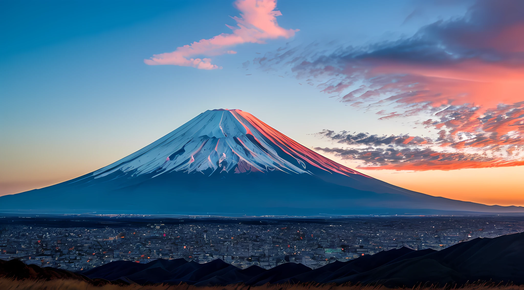 RAW photo of Mt. Fuji,Exquisite and beautiful realistic photos,the detail,realisticlying,Ultra Realistic Photo,8k UHD,digital SLR camera,high high quality,filmgrain,富士XT3,(tmasterpiece),Majestic mountains,Red Fuji,((Red Cloud)),Red sky,Flowing cloud,(Red Cloud),old footage,The light from the back window is backlighted,APS-C,Single focal length lens,Sensor size:1.5